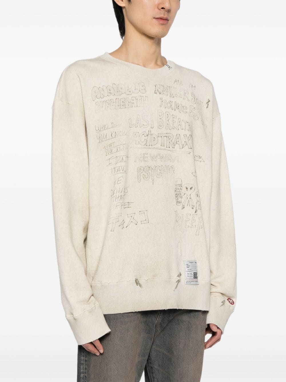 sketch-print distressed jumper - 3