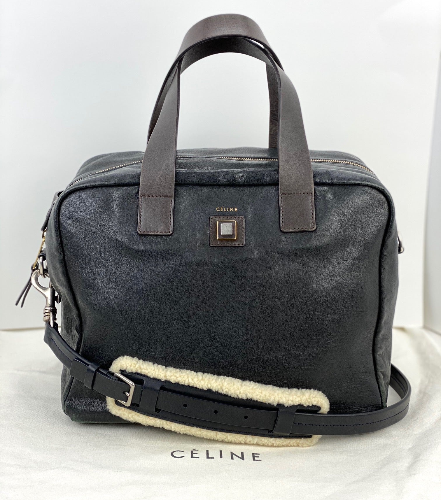 Celine Black Leather Handle Bag Vintage Briefcase messenger Bag - 1