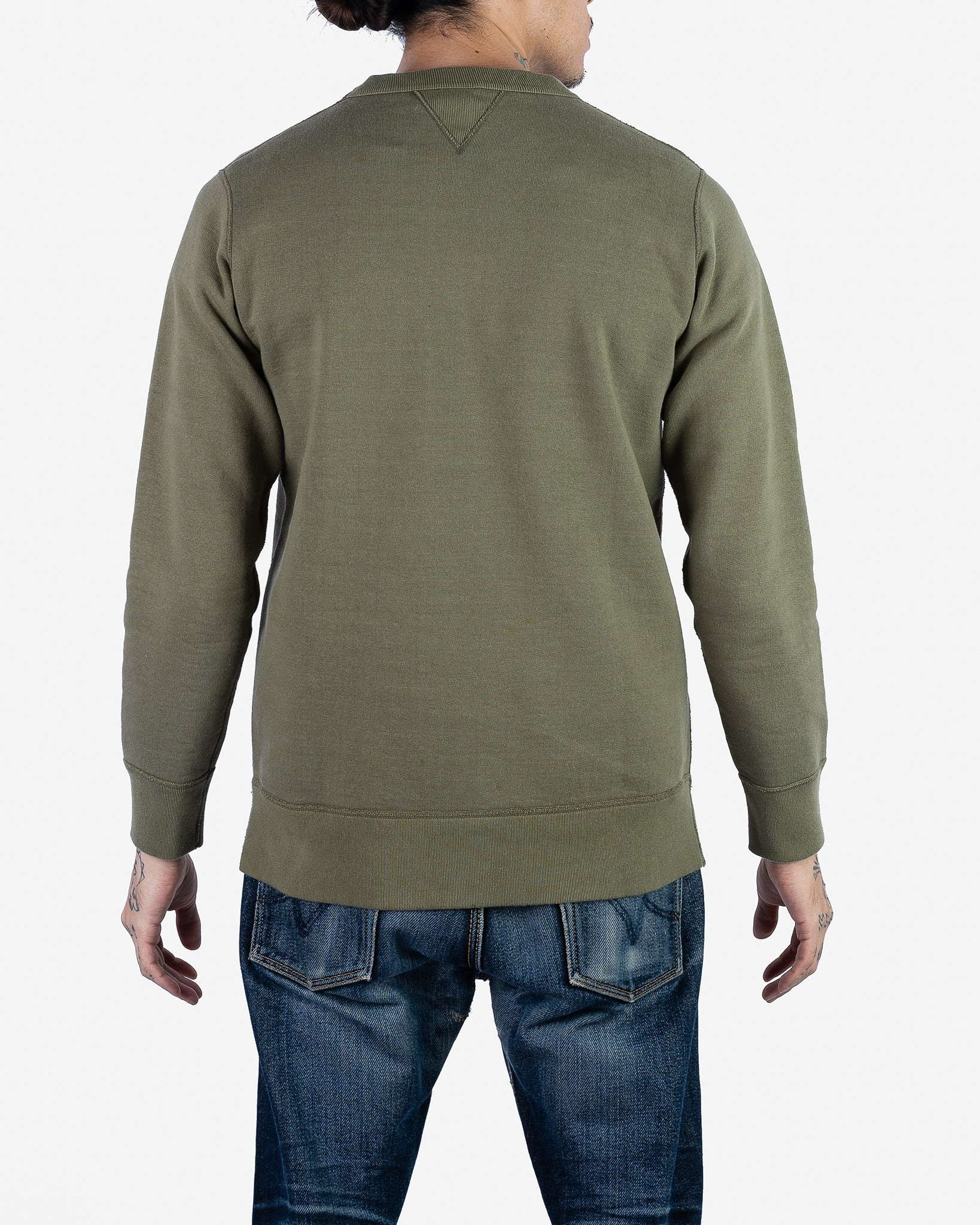 IHSW-69L-OLV 14oz Ultra Heavyweight Loopwheel Cotton Crew Neck Sweat - Olive - 3