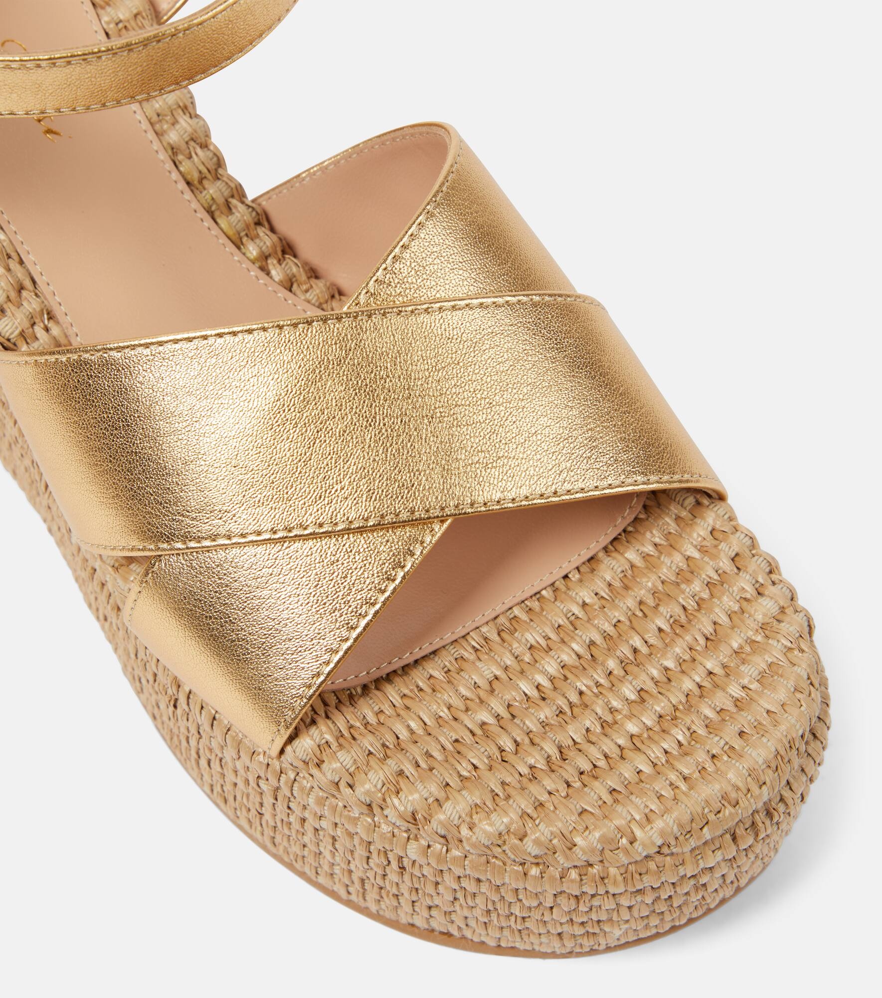 Leather and raffia platform sandals - 6