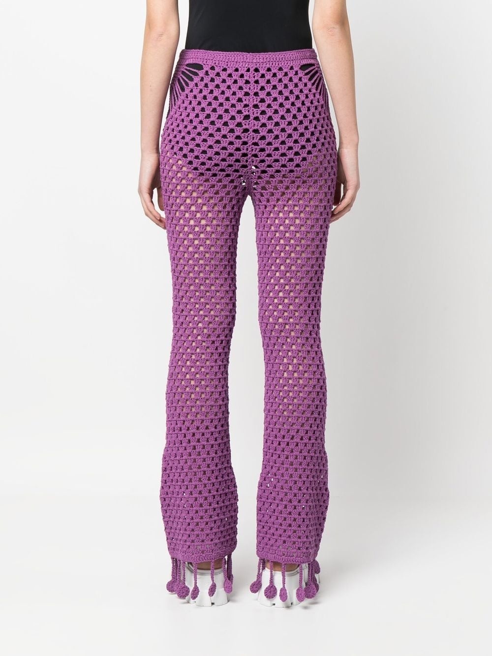 crochet tassel-trim flared trousers - 4