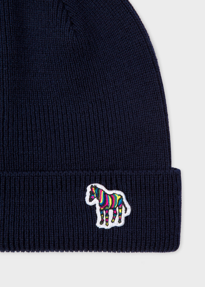 Paul Smith 'Zebra' Logo Ribbed Lambswool Beanie Hat outlook