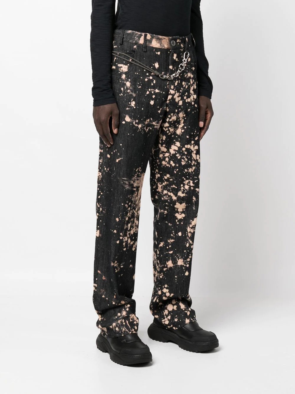 bleached-effect straight-leg trousers - 3