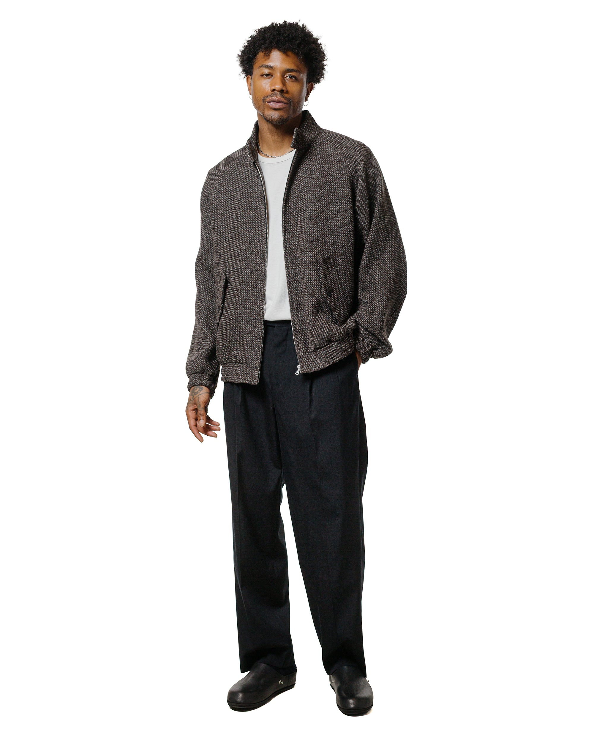 Wool Silk Tweed Zip Blouson Gray Brown Hairline - 4