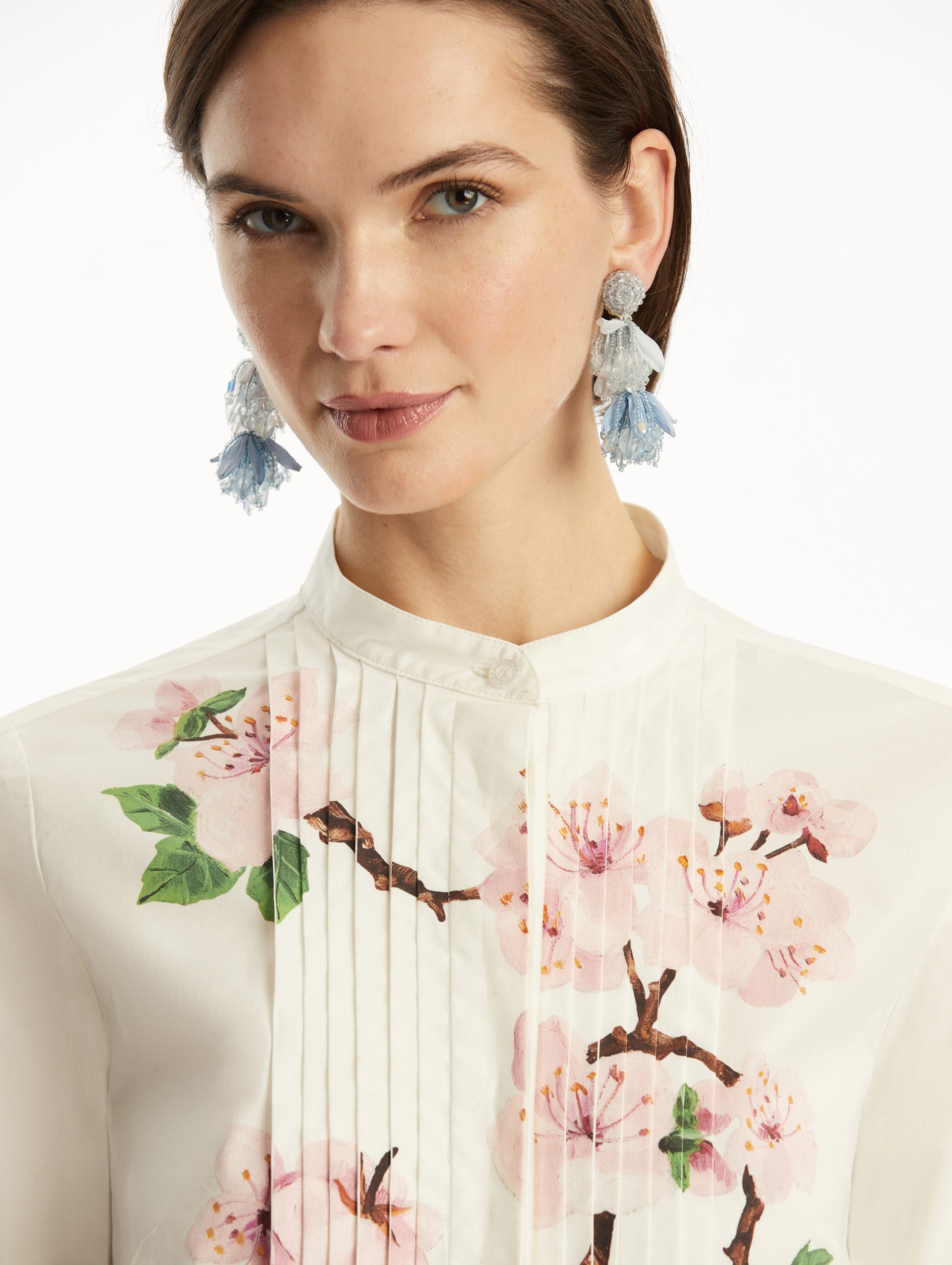 CHERRY BLOSSOM COTTON POPLIN PLEATED BLOUSE - 6
