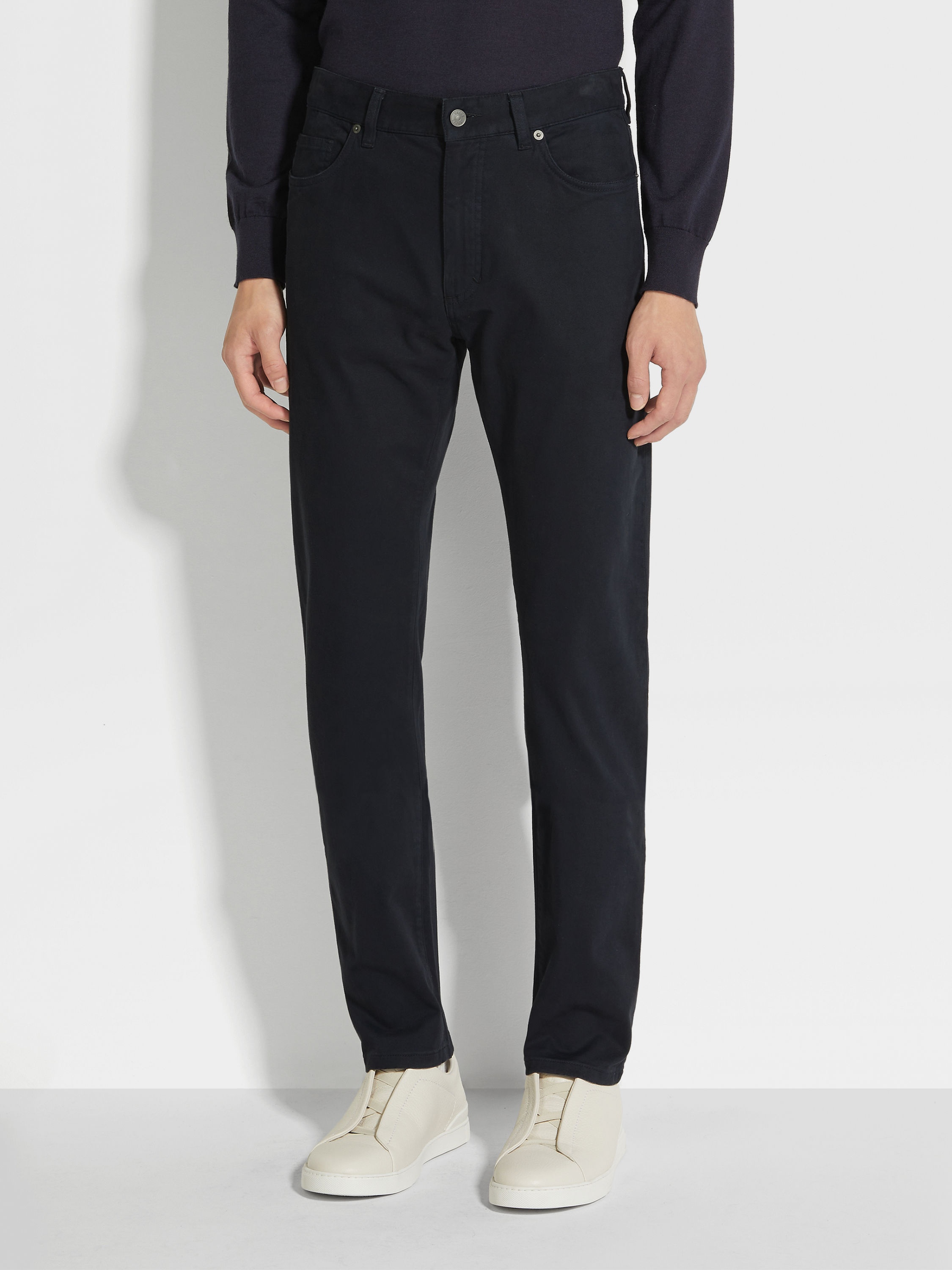 NAVY BLUE STRETCH COTTON ROCCIA JEANS - 4