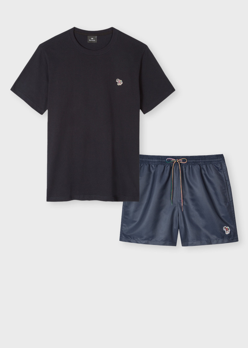 Navy 'Zebra' T-Shirt & Swim Short Set 1