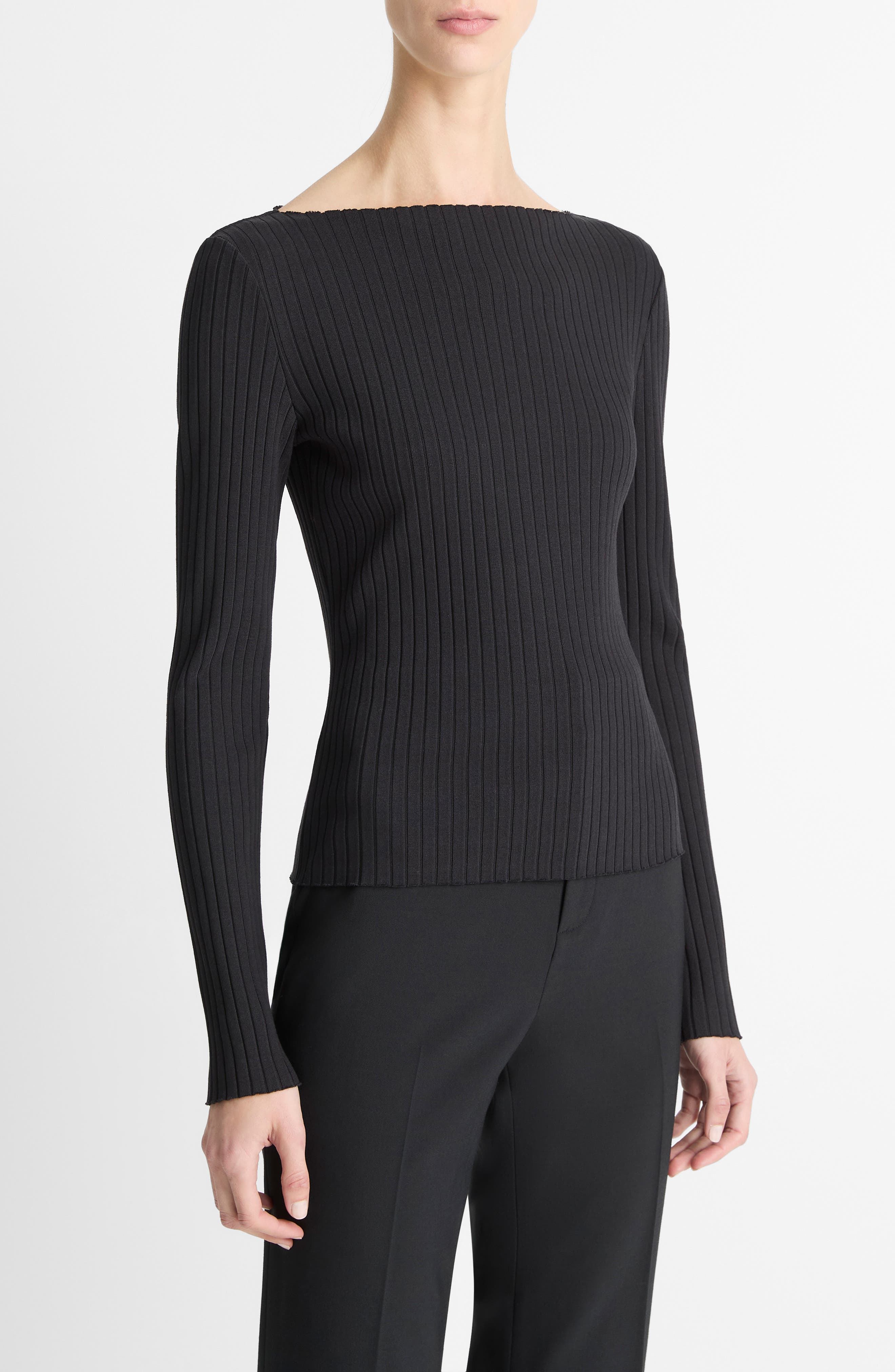 Vince Boat Neck Rib Top in Black at Nordstrom - 2