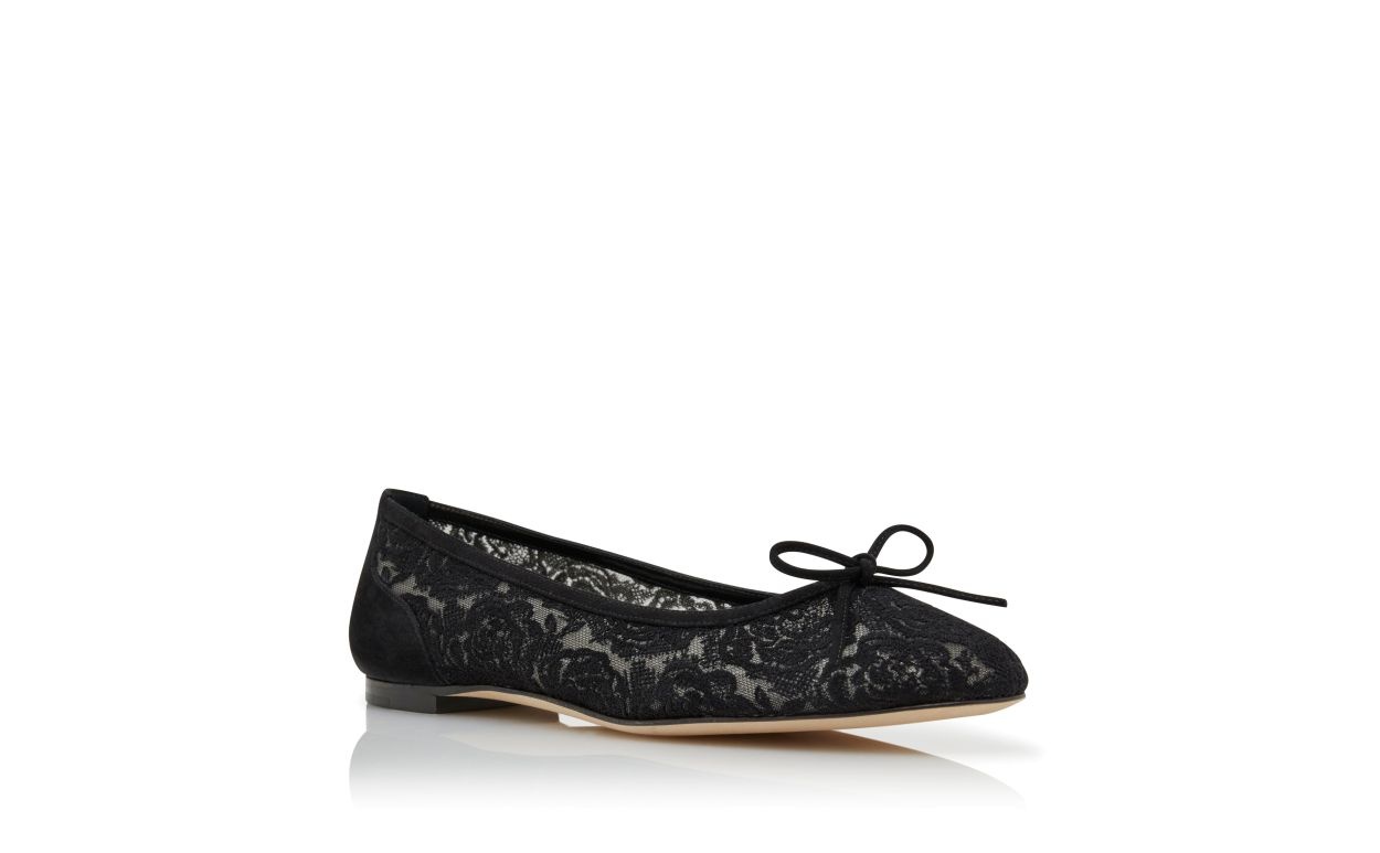 Black Lace Pointed Toe Flat Pumps - 3