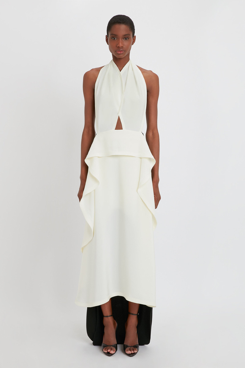 Sleeveless Circle Draped Dress In Ivory 3