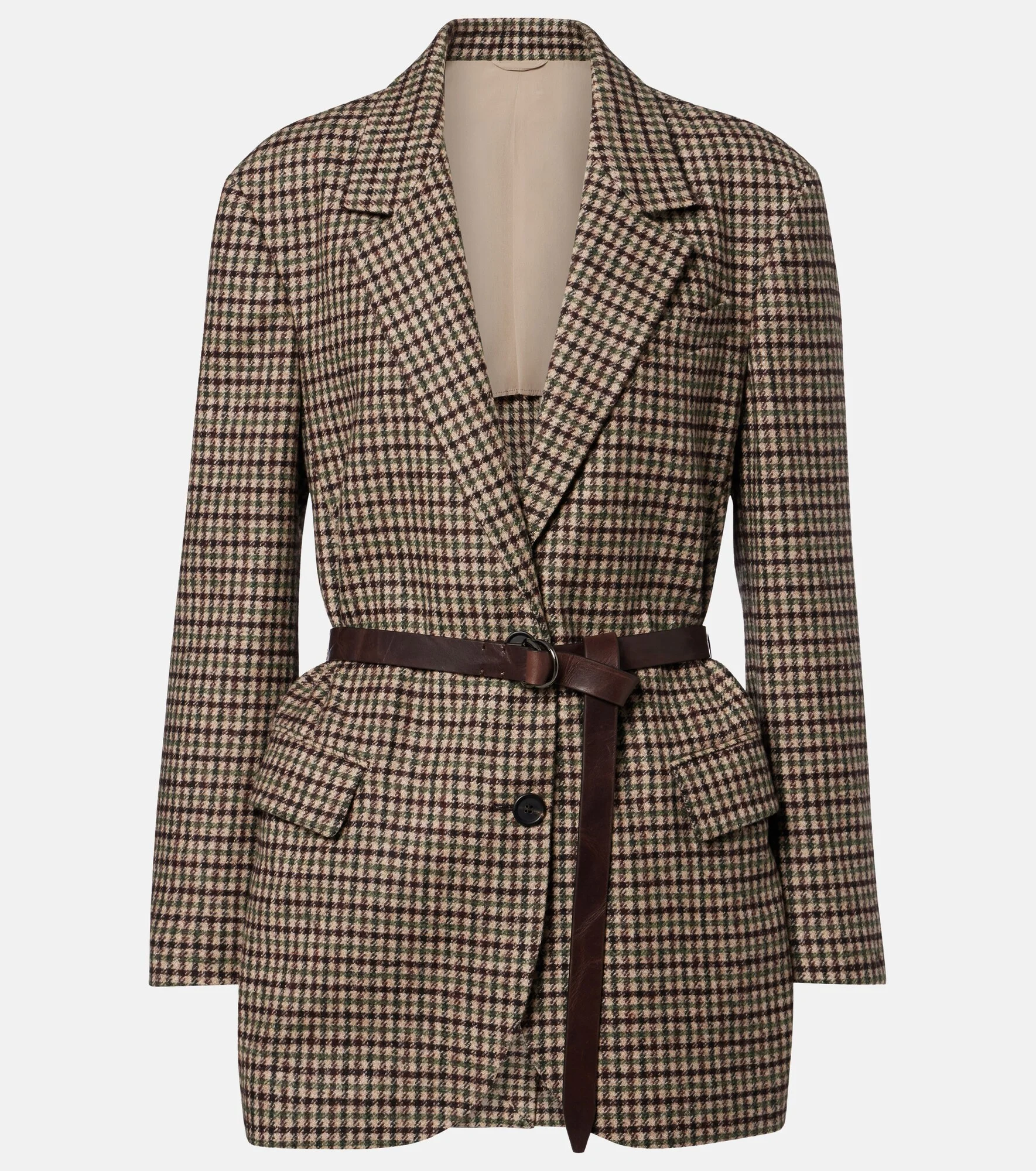 Belted checked wool and alpaca-blend jacket - 1