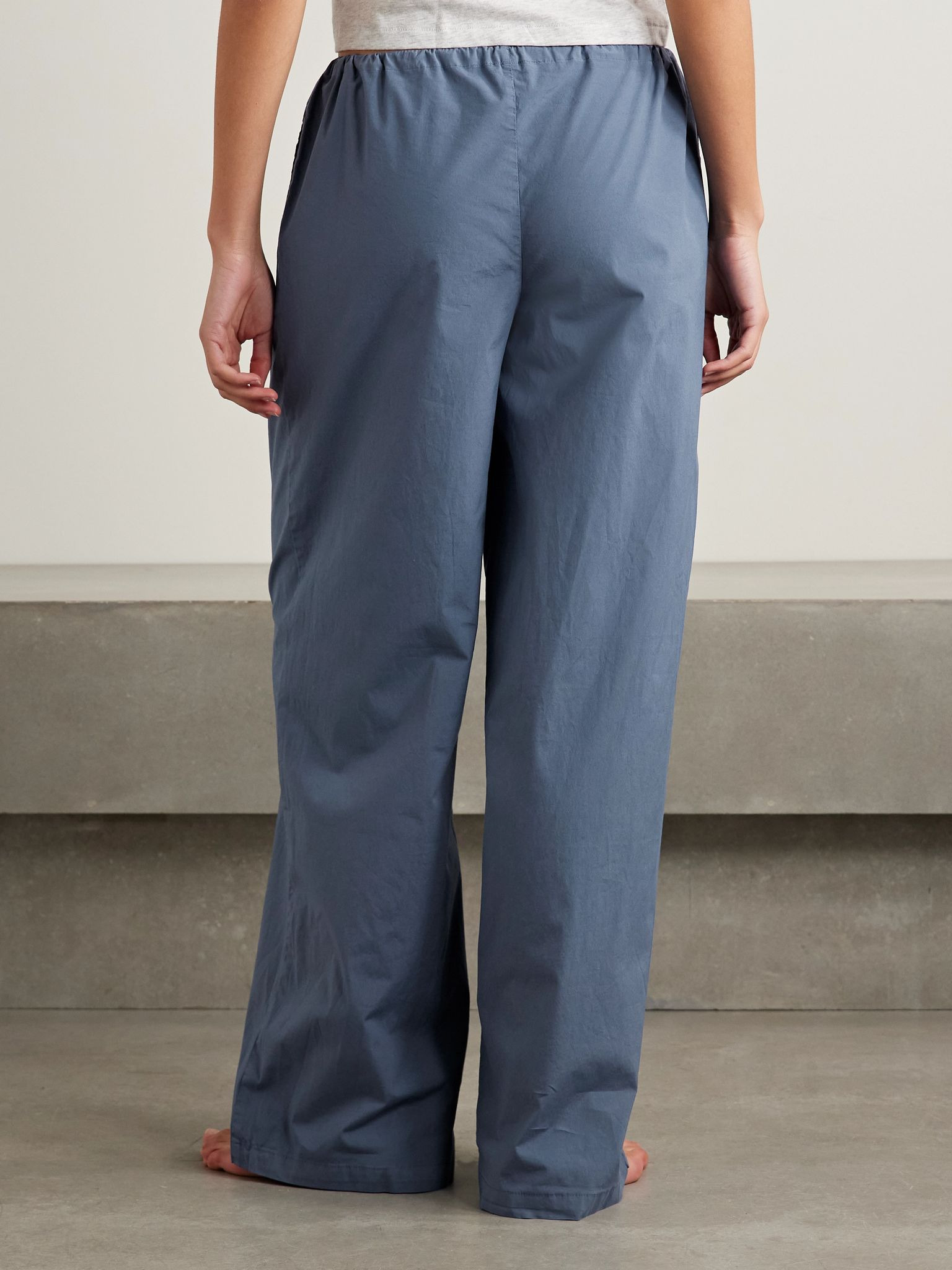 Cotton-blend poplin wide-leg pants - Harbor Midnight blue - 3