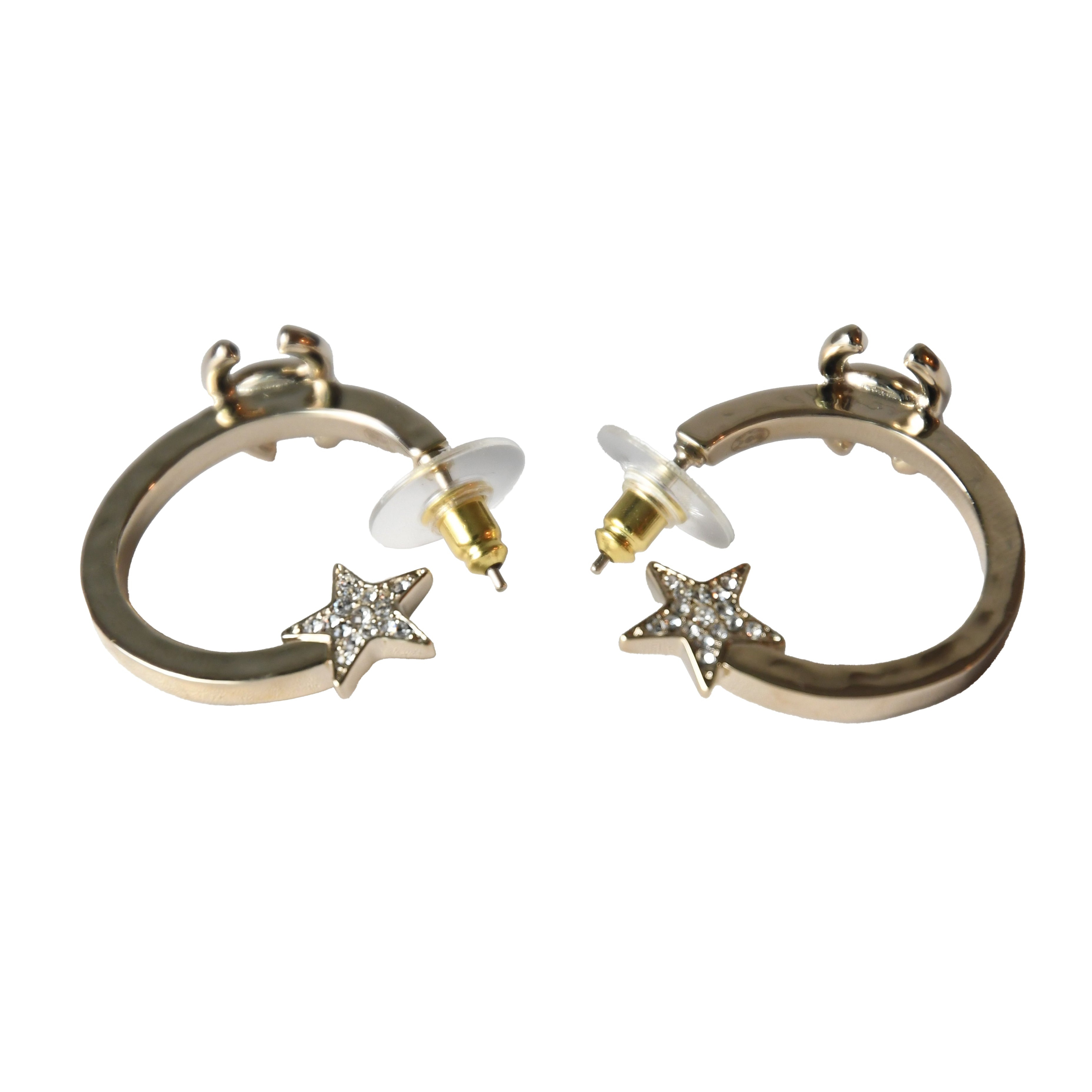 Chanel Crystal Strass CC Star Loop Earrings Gold - 2