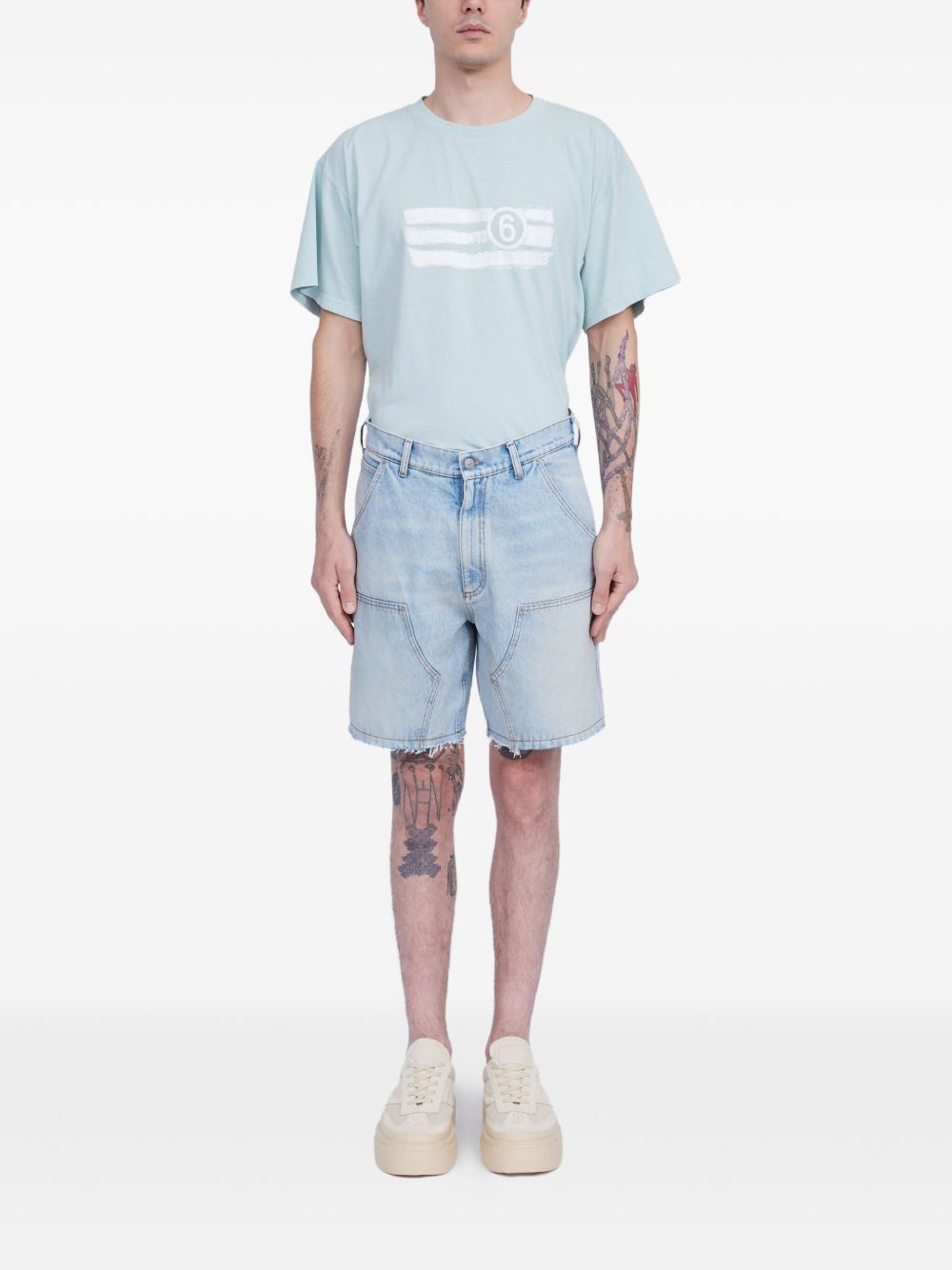 Numbers-motif denim shorts - 2