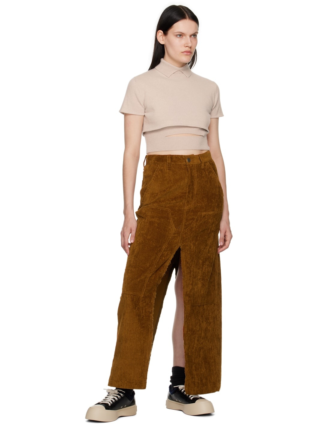 Brown Vented Midi Skirt - 4