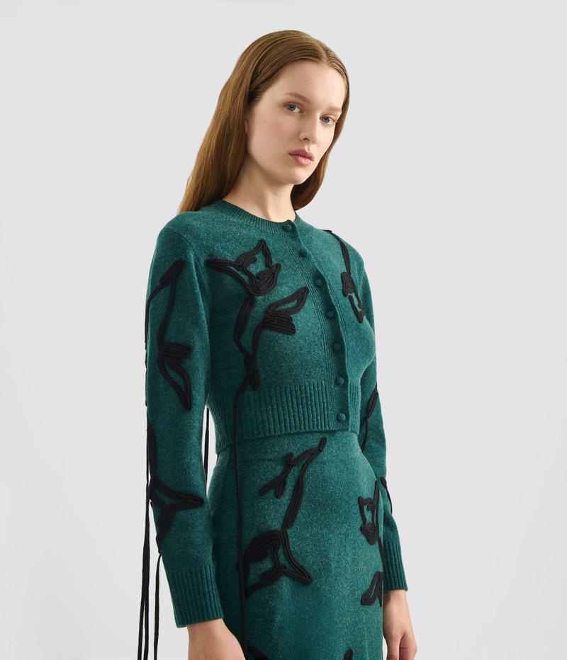 EMBROIDERED MERINO WOOL CROPPED CARDIGAN 4