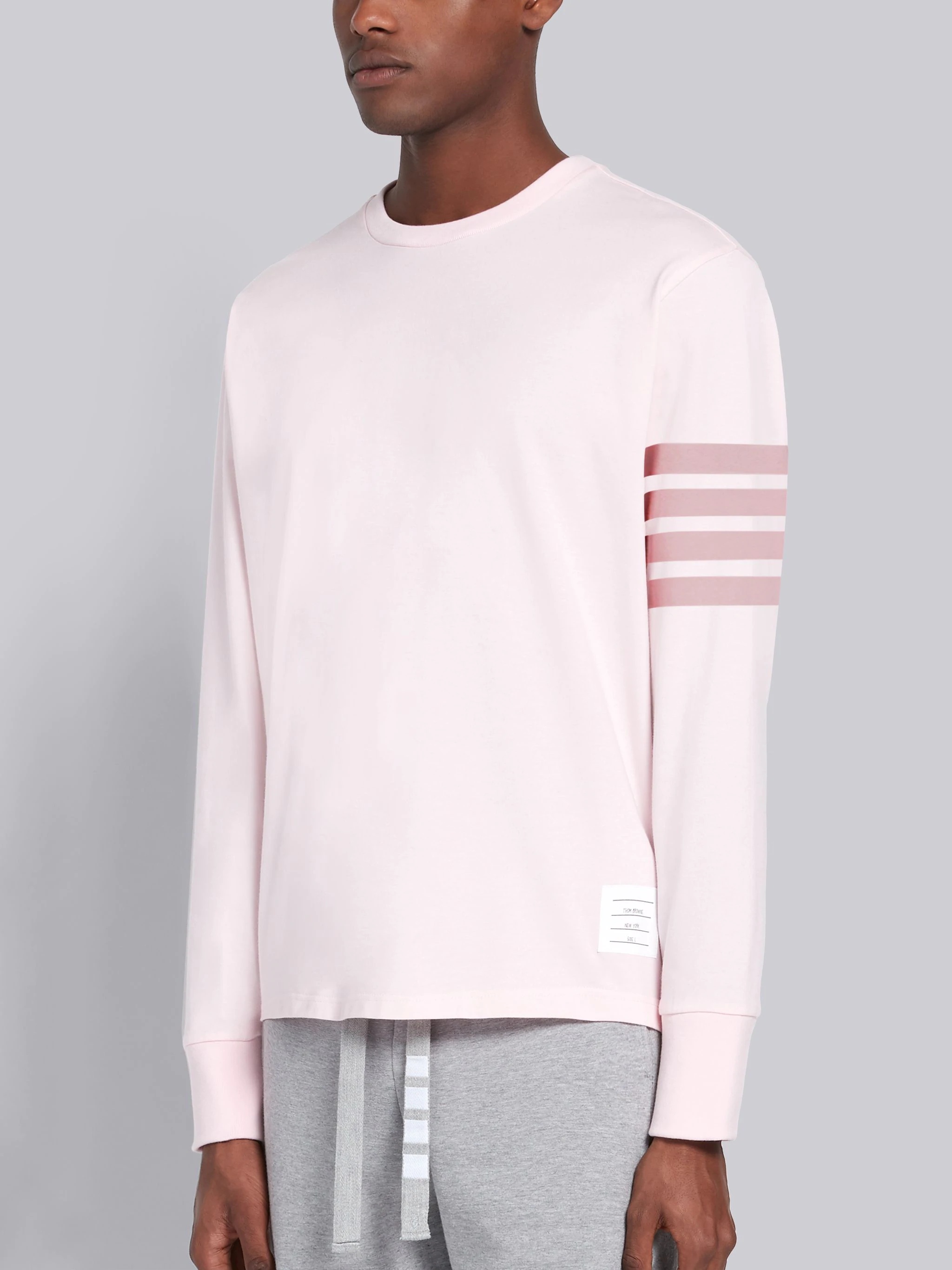 Light Pink Cotton Jersey Long Sleeve Tonal 4-Bar Rugby T-shirt - 2