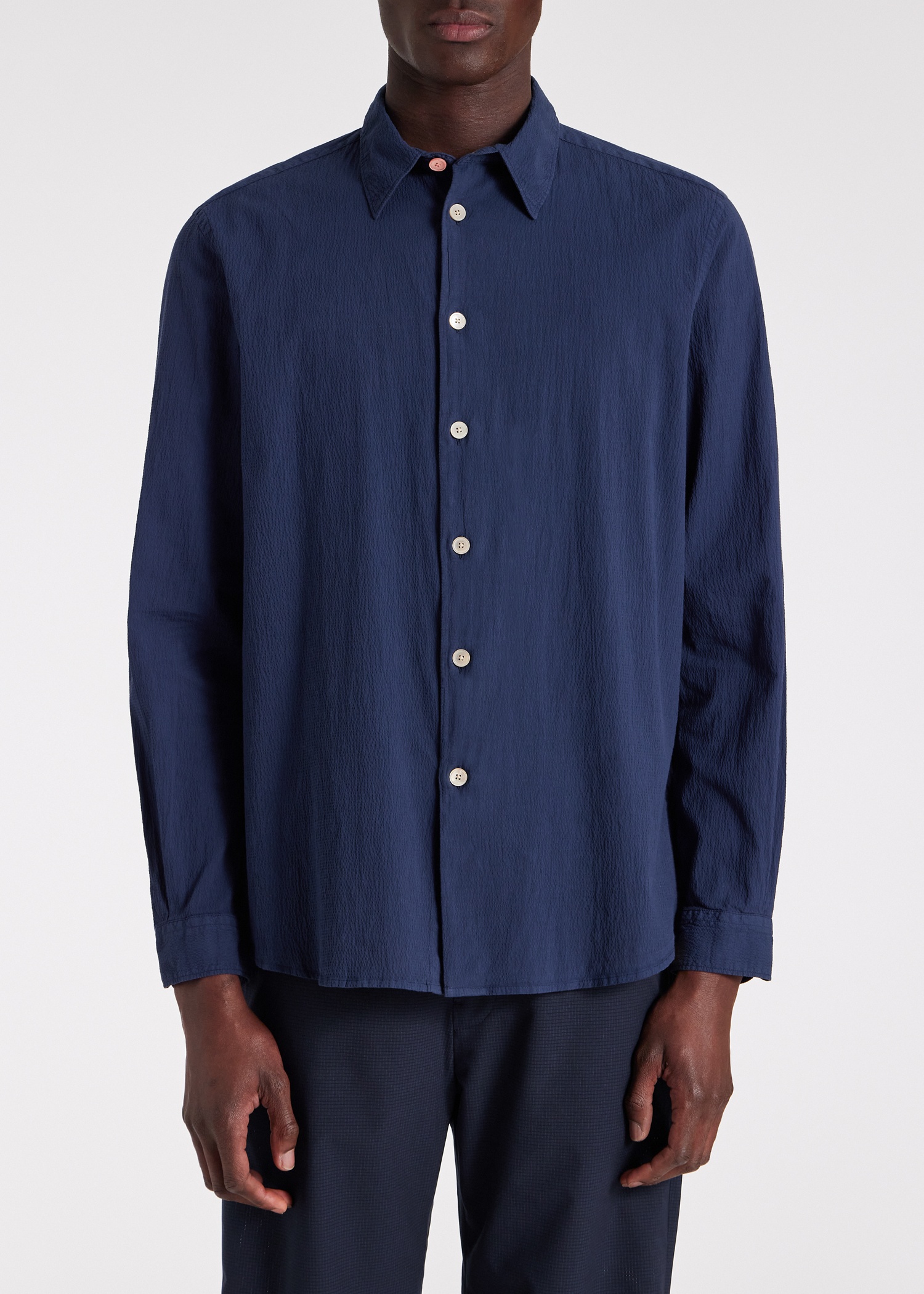 Navy Stretch-Cotton Seersucker Shirt - 3