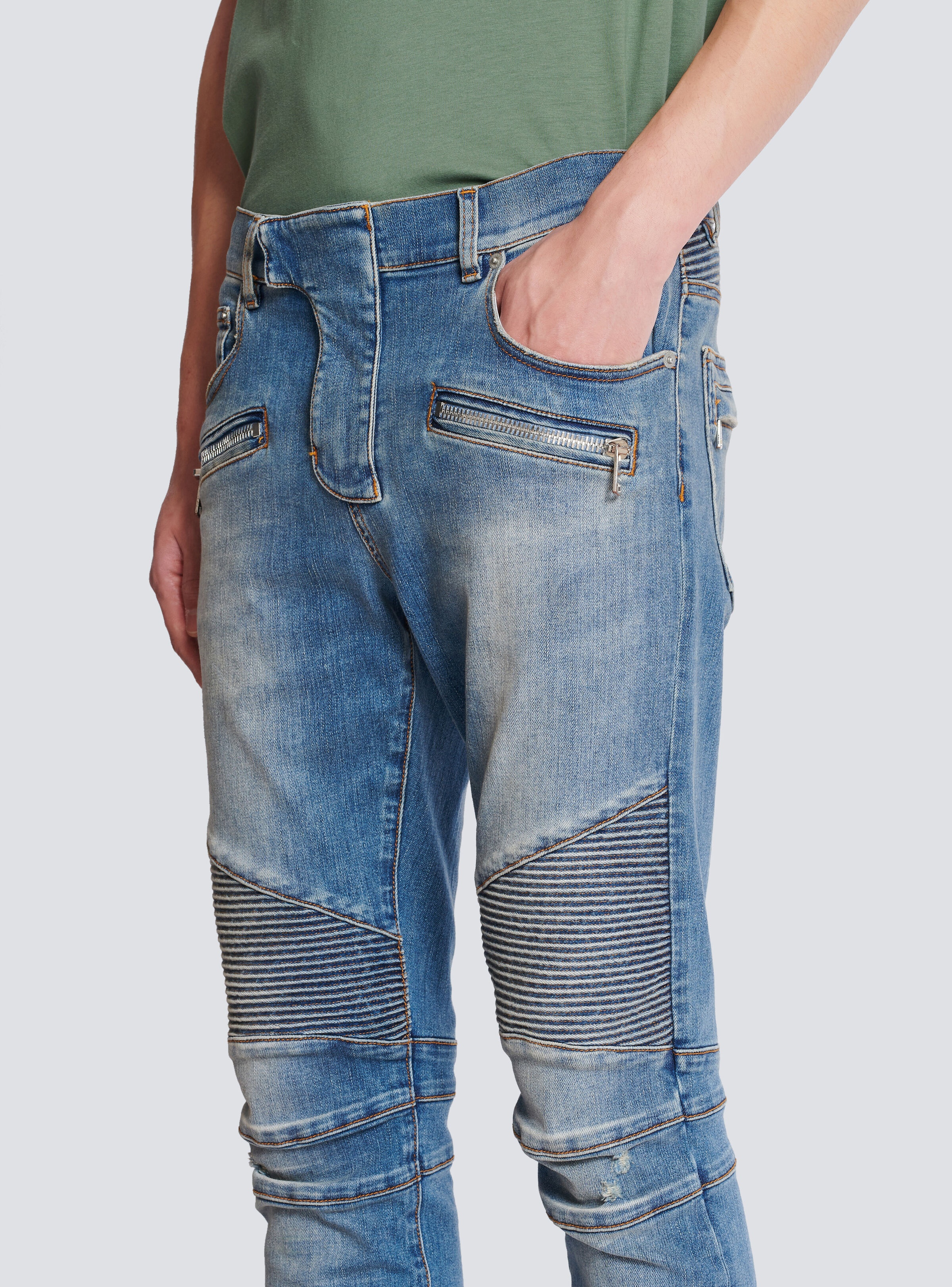 Slim-fit biker jeans in blue denim - 8