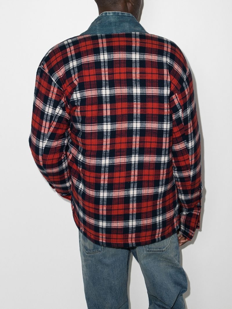 plaid flannel and denim cardigan - 3