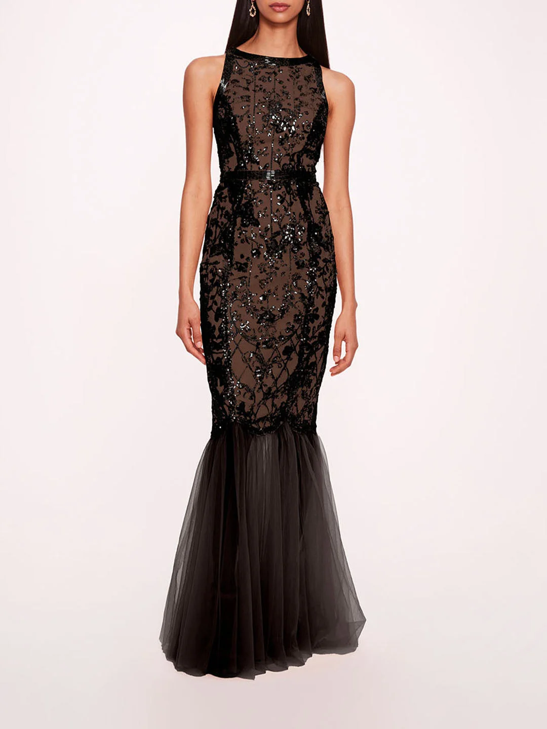 SEQUIN LATTICE STRAPLESS GOWN - 1