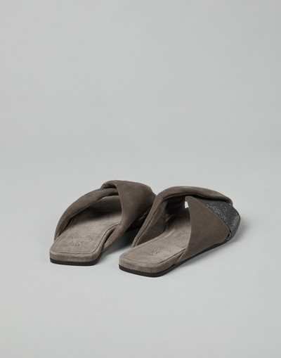Brunello Cucinelli Suede slides with precious strap outlook