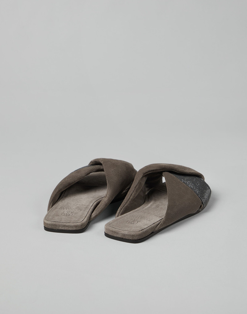 Brunello Cucinelli Suede slides with precious strap outlook