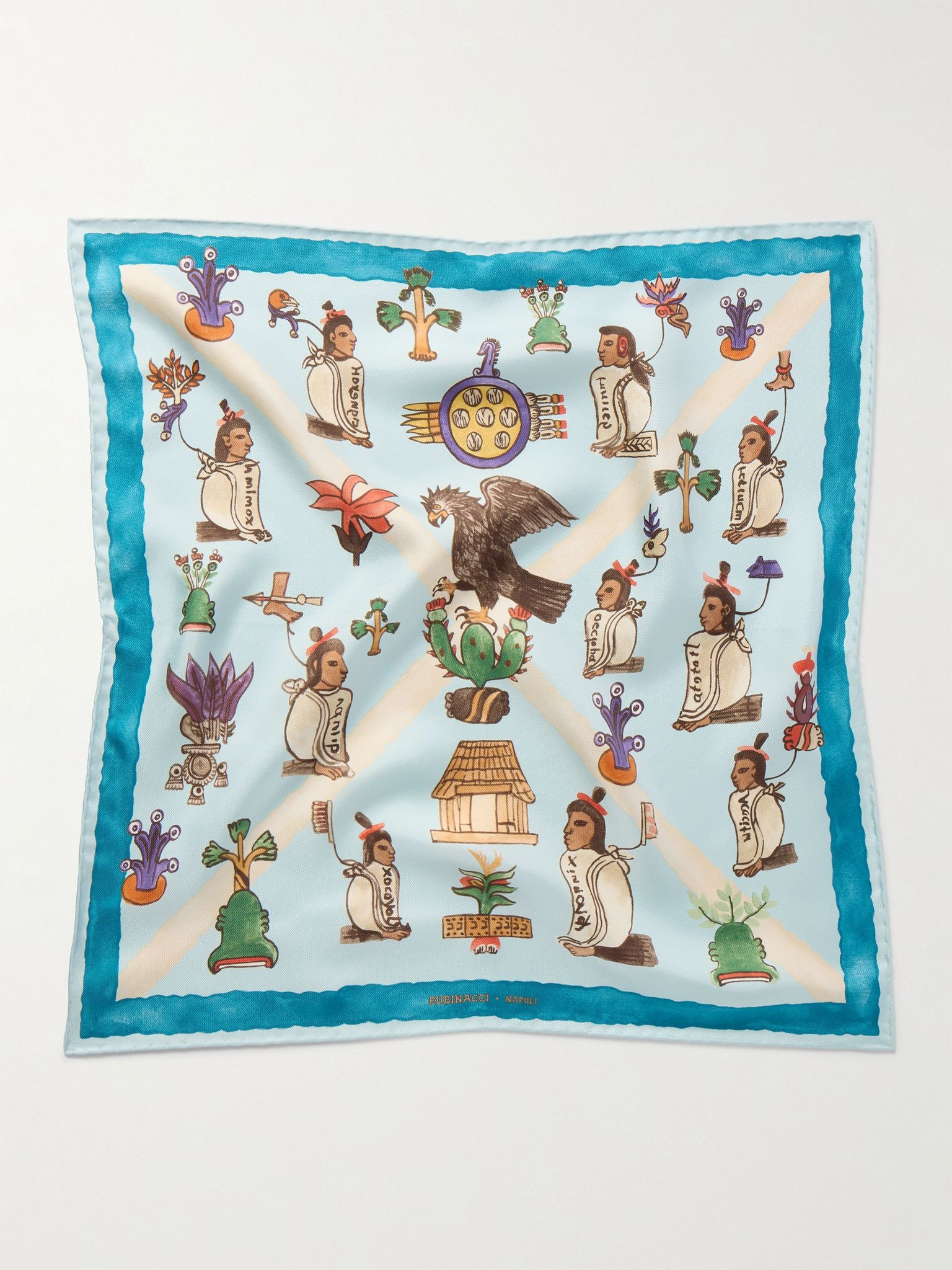 Mendoza Printed Silk-Twill Pocket Square Blue - 2