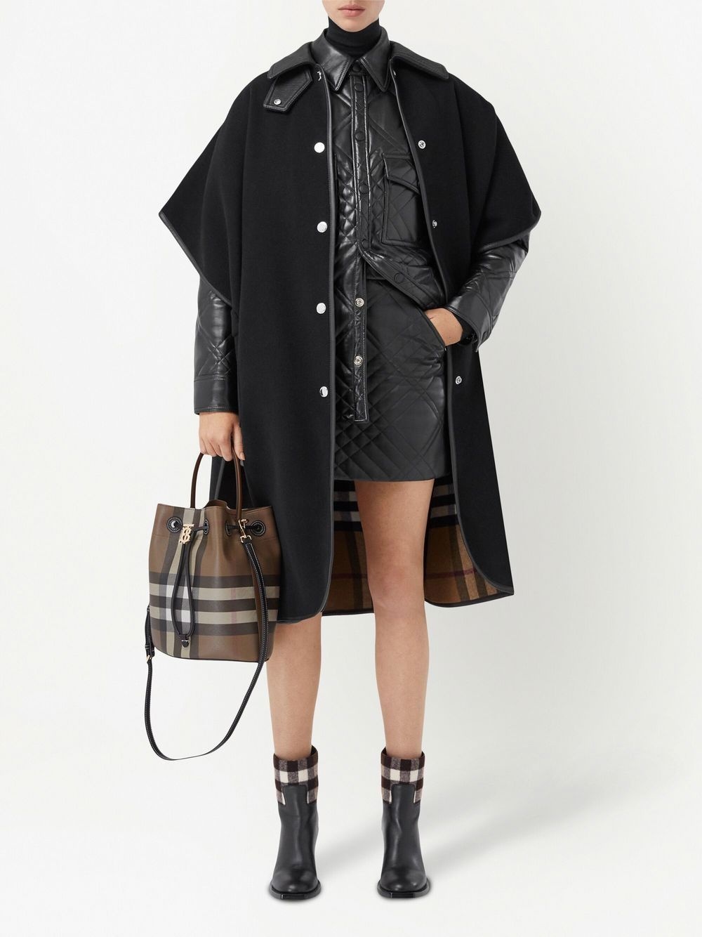 reversible check wool cape coat - 2