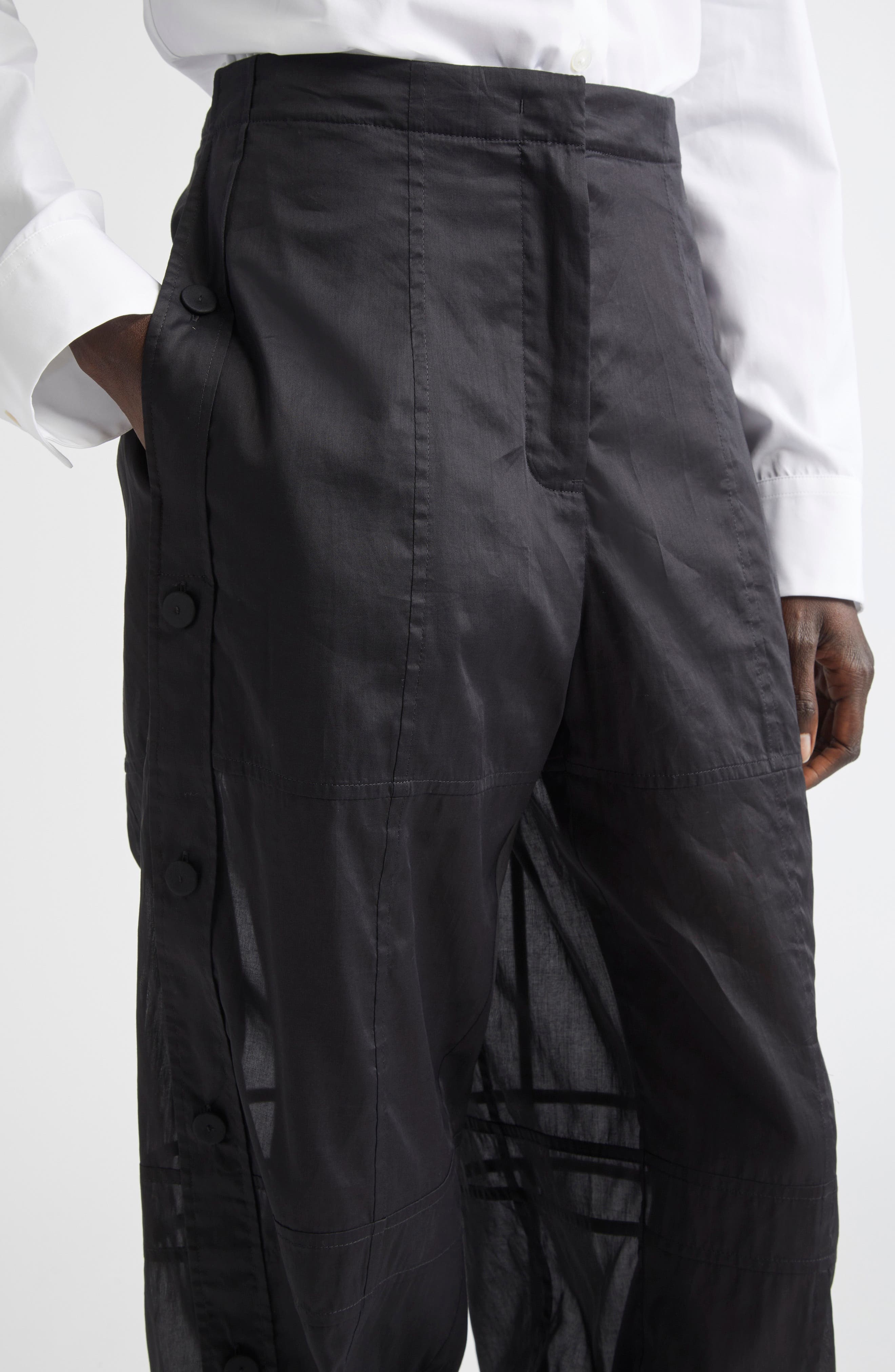Jil Sander Relaxed Cotton Organdy Straight Leg Pants in Black at Nordstrom - 5