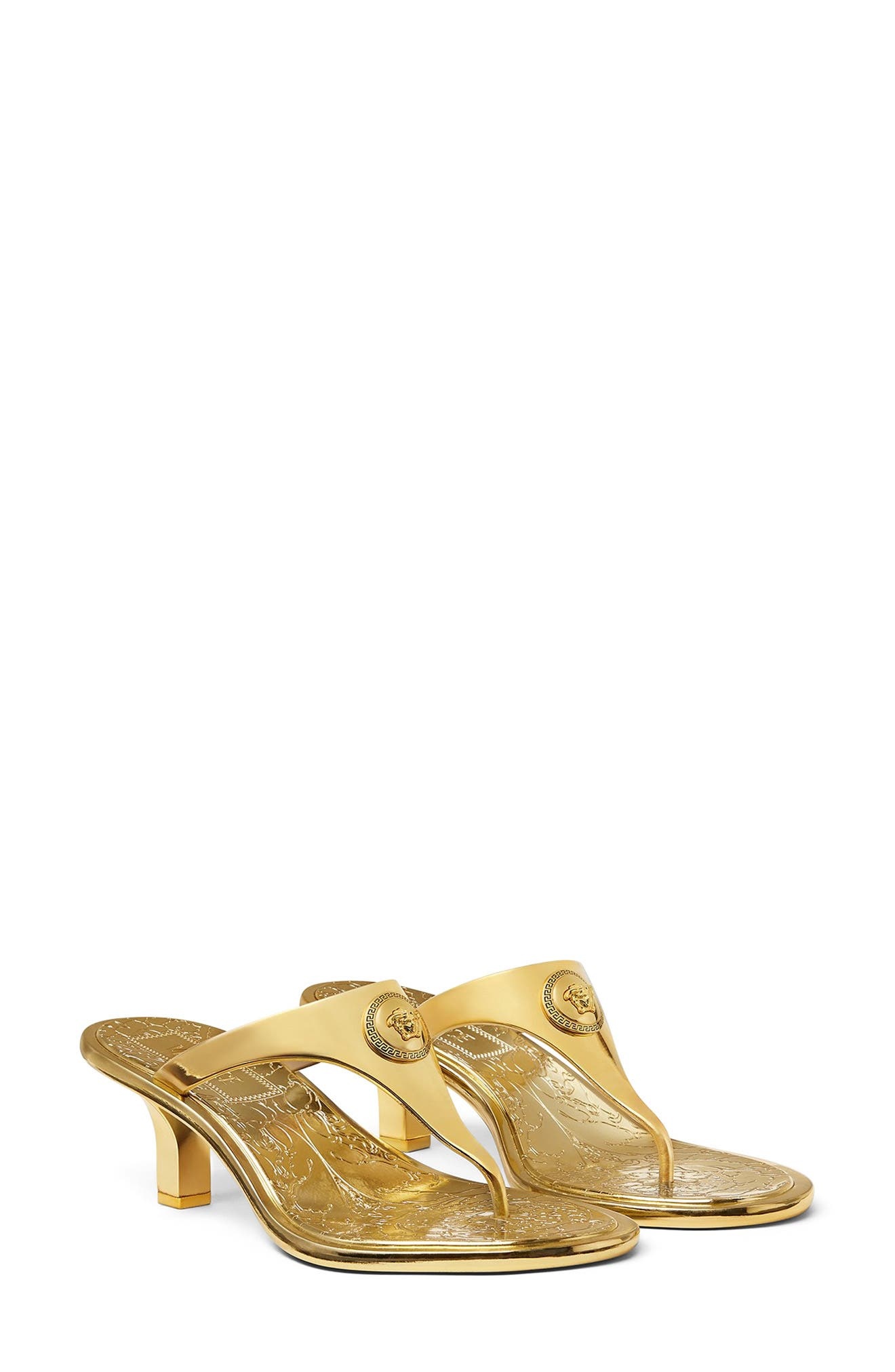 Versace Alia Medusa T-Strap Sandal in Gold-Versace Gold at Nordstrom - 1