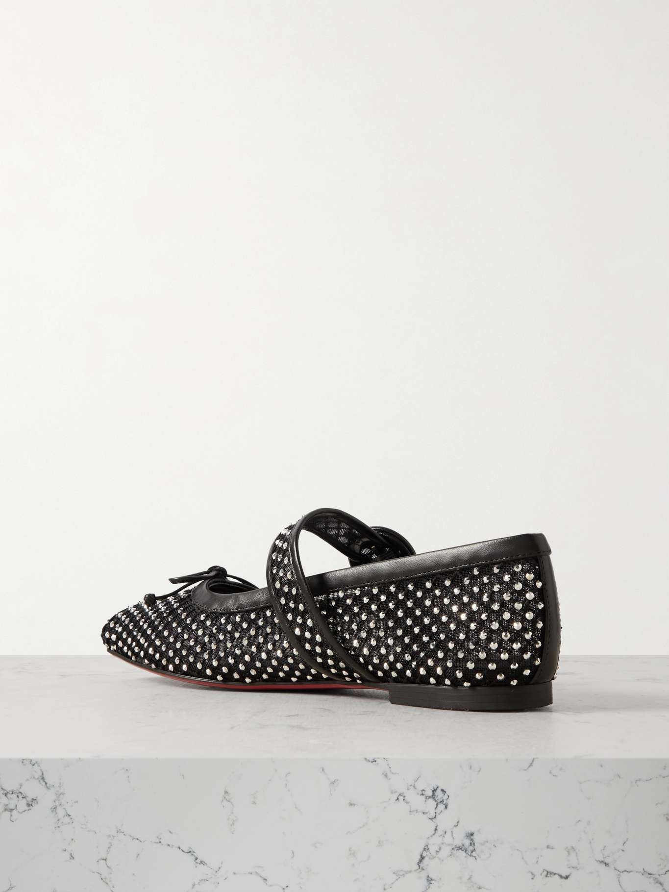 Mamastrapitina crystal-embellished leather-trimmed mesh ballet flats - 3