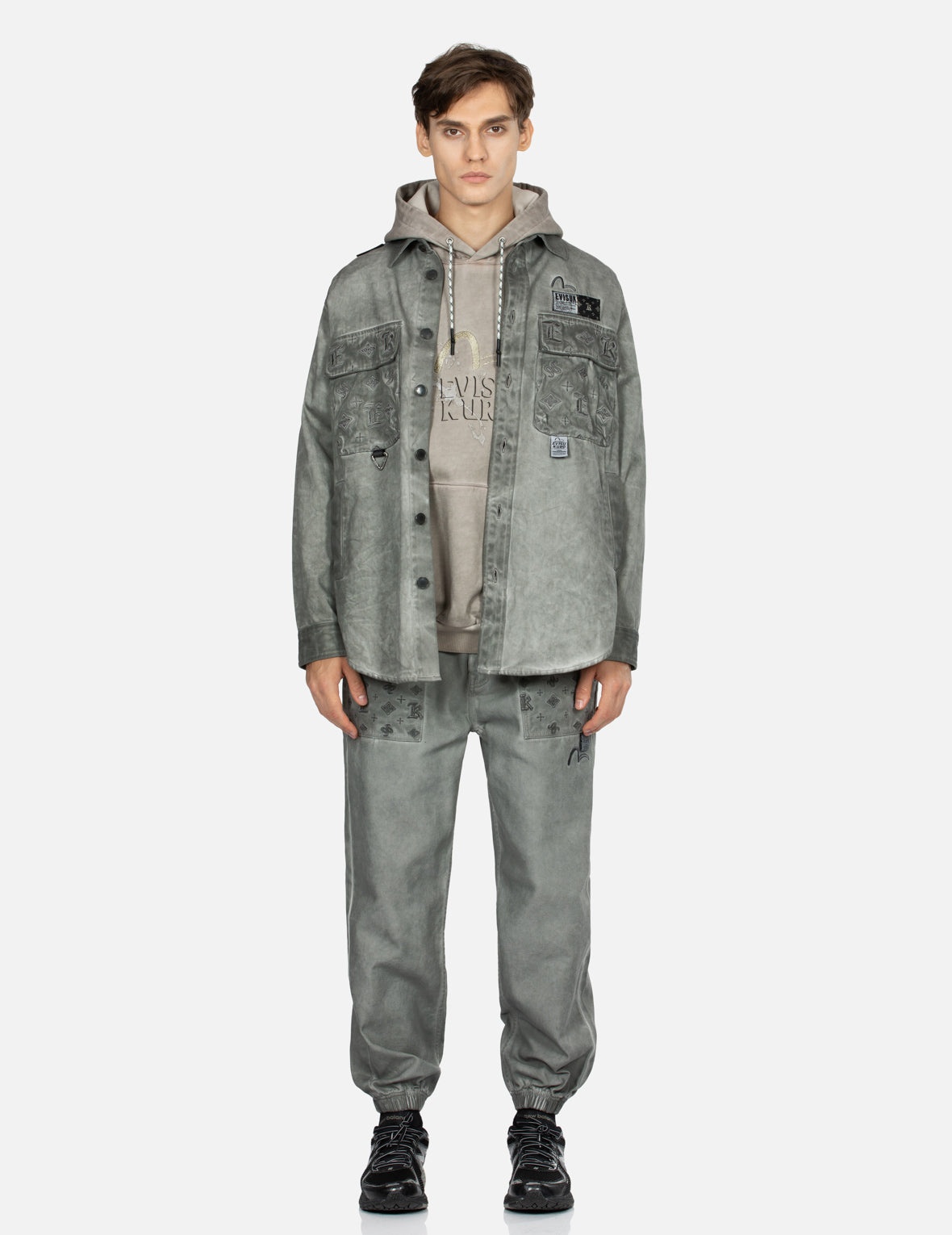 Monogram Embroidered Pockets Relaxed Fit Shirt Jacket - 6
