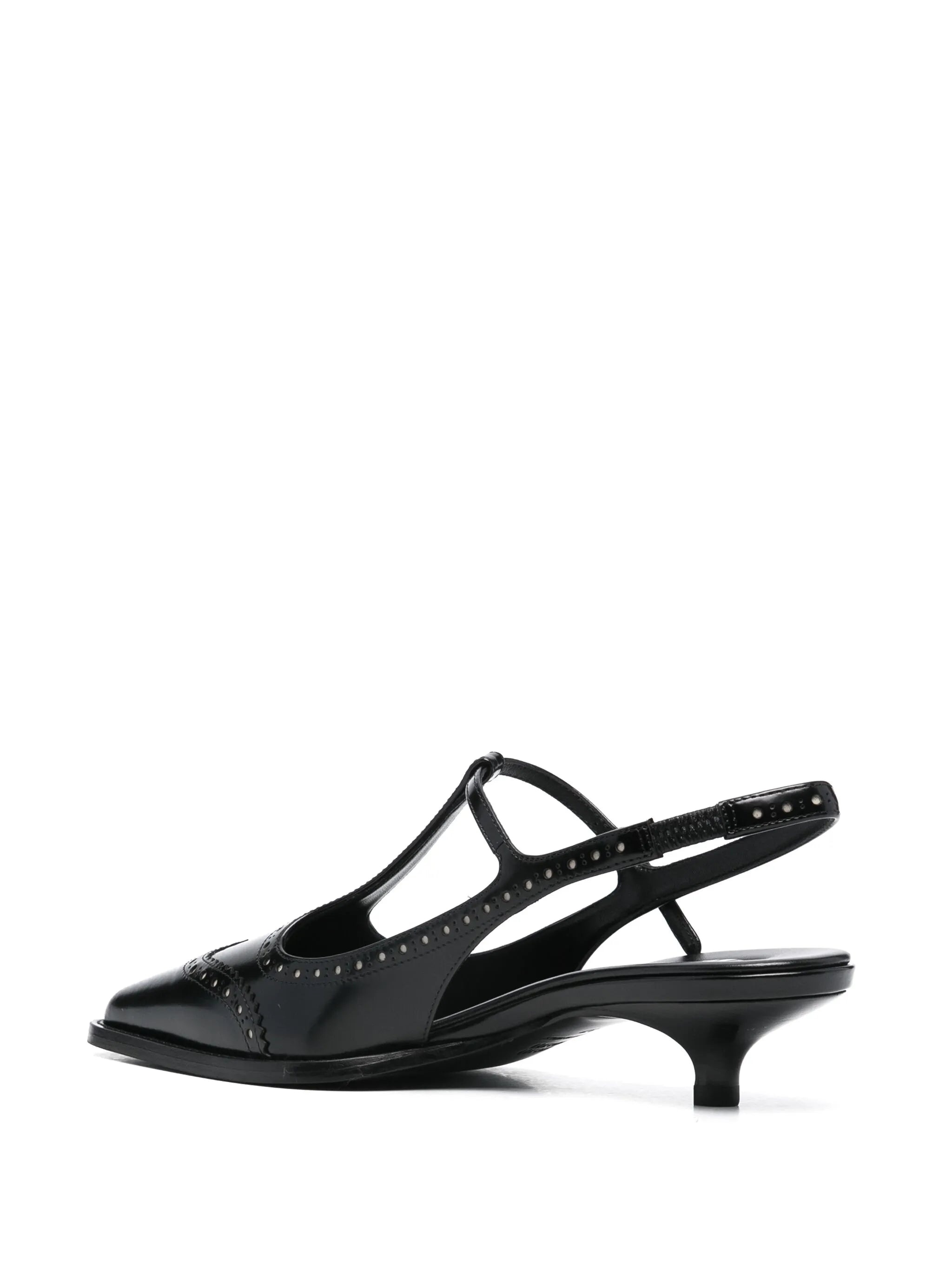 Brushed Leather Brogue Slingback T-strap Pumps - 2
