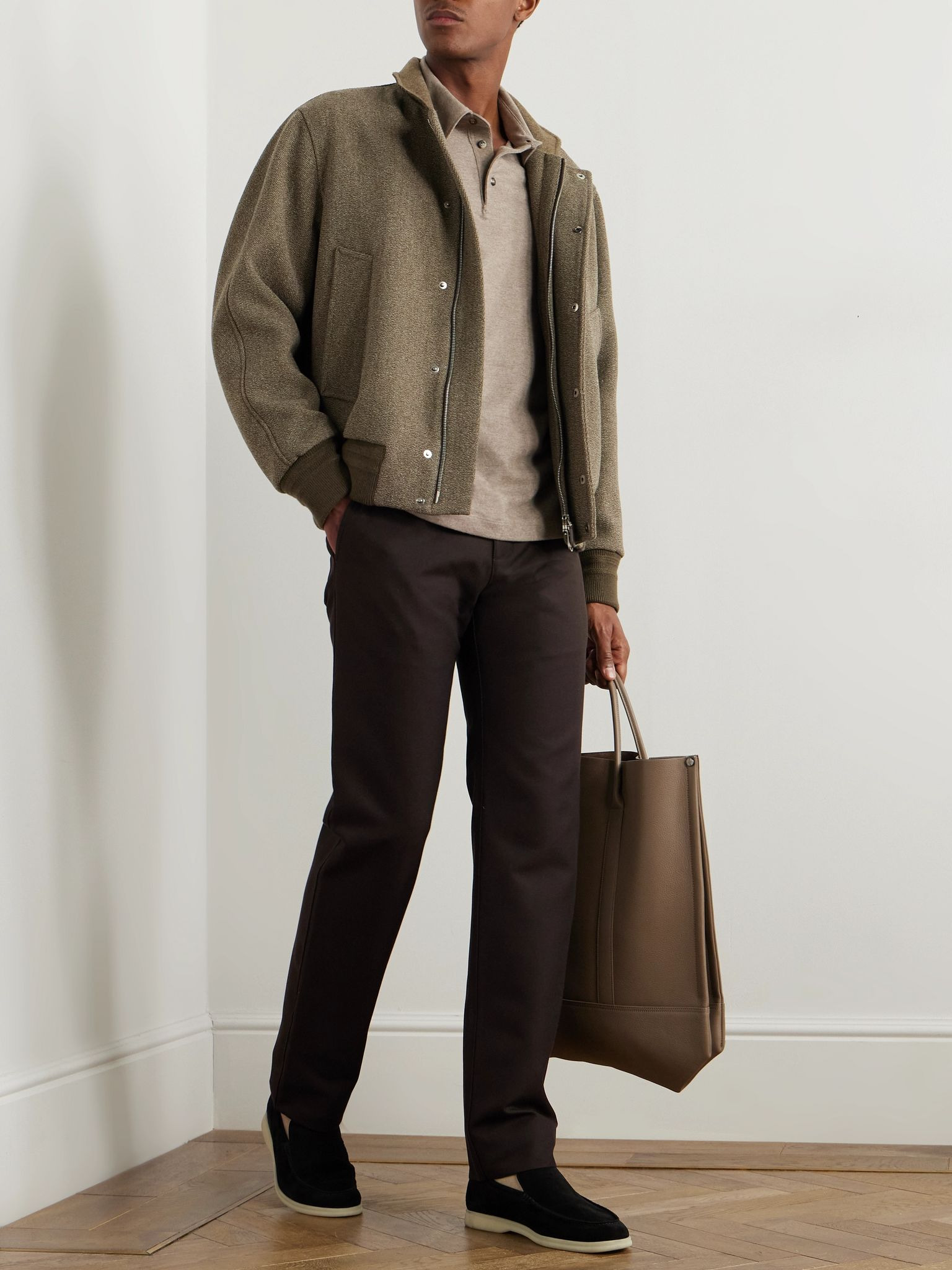 Harper Portland Straight-Leg Wool and Cotton-Blend Twill Trousers Dark brown - 2