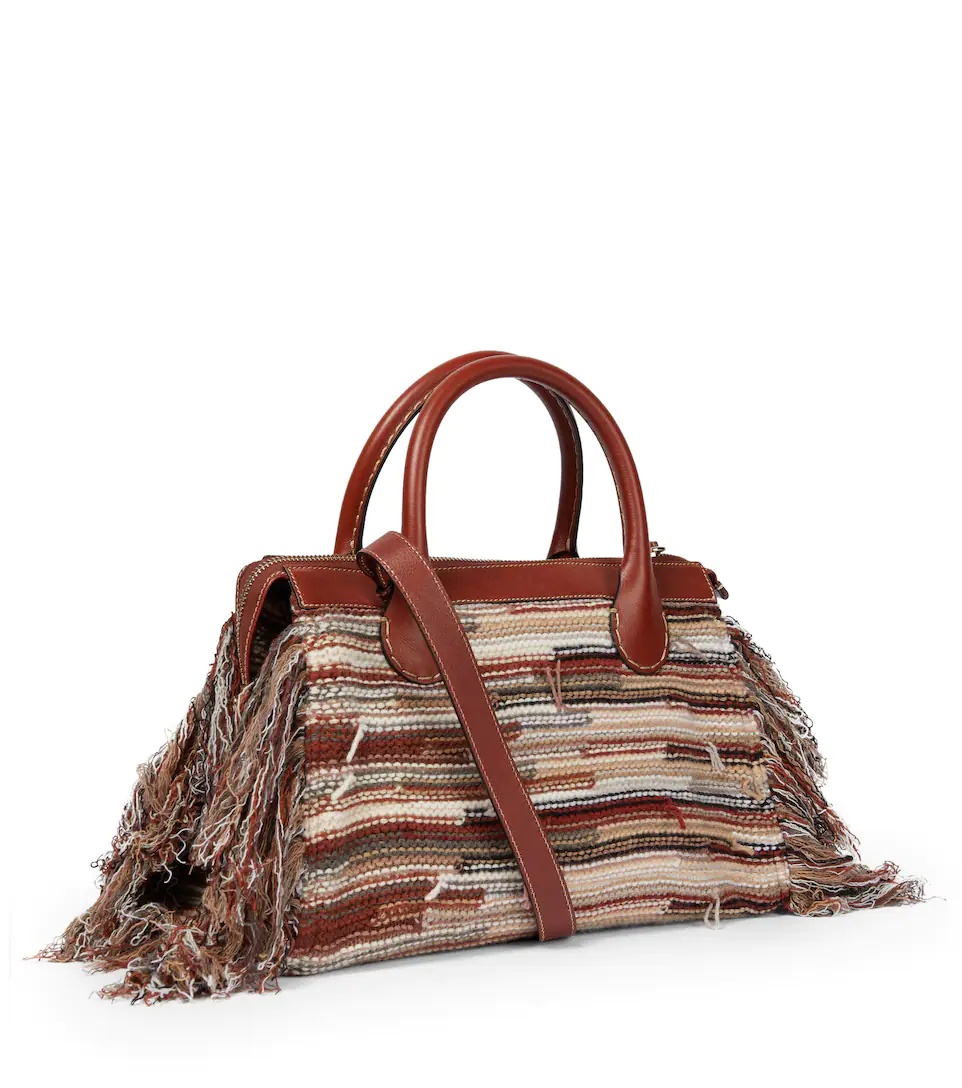 Edith Medium cashmere and leather tote - 4