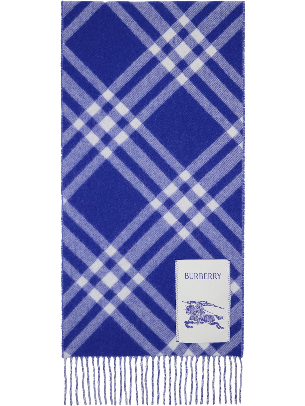 Blue & White Check Cashmere Scarf - 1