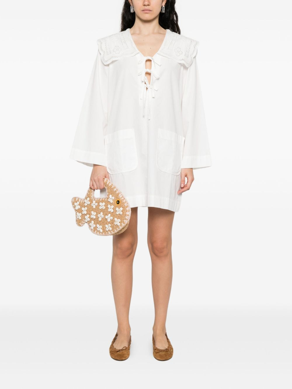 lace-collar tie-front dress - 2