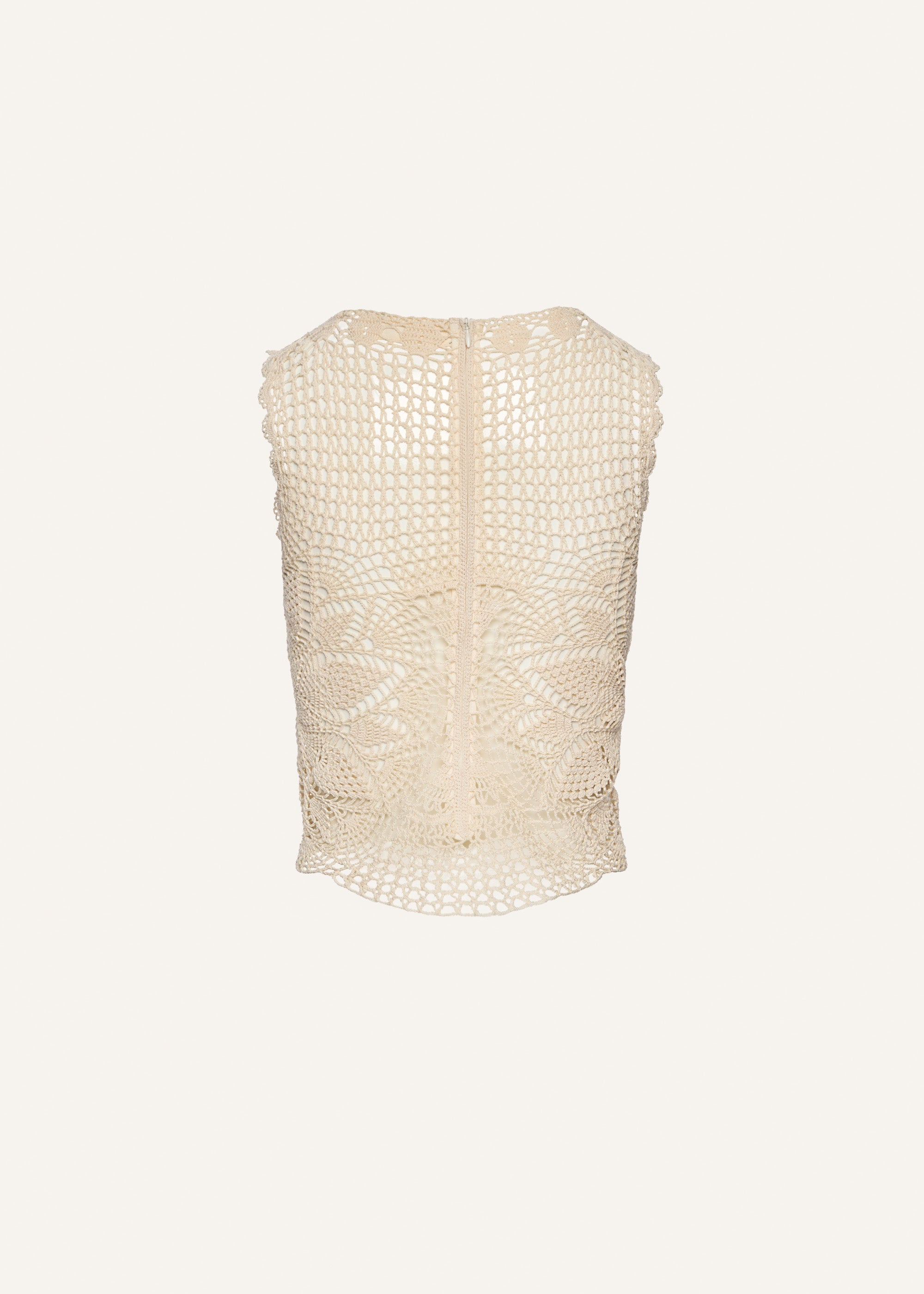 Lace crochet round-neck top in cream - 2