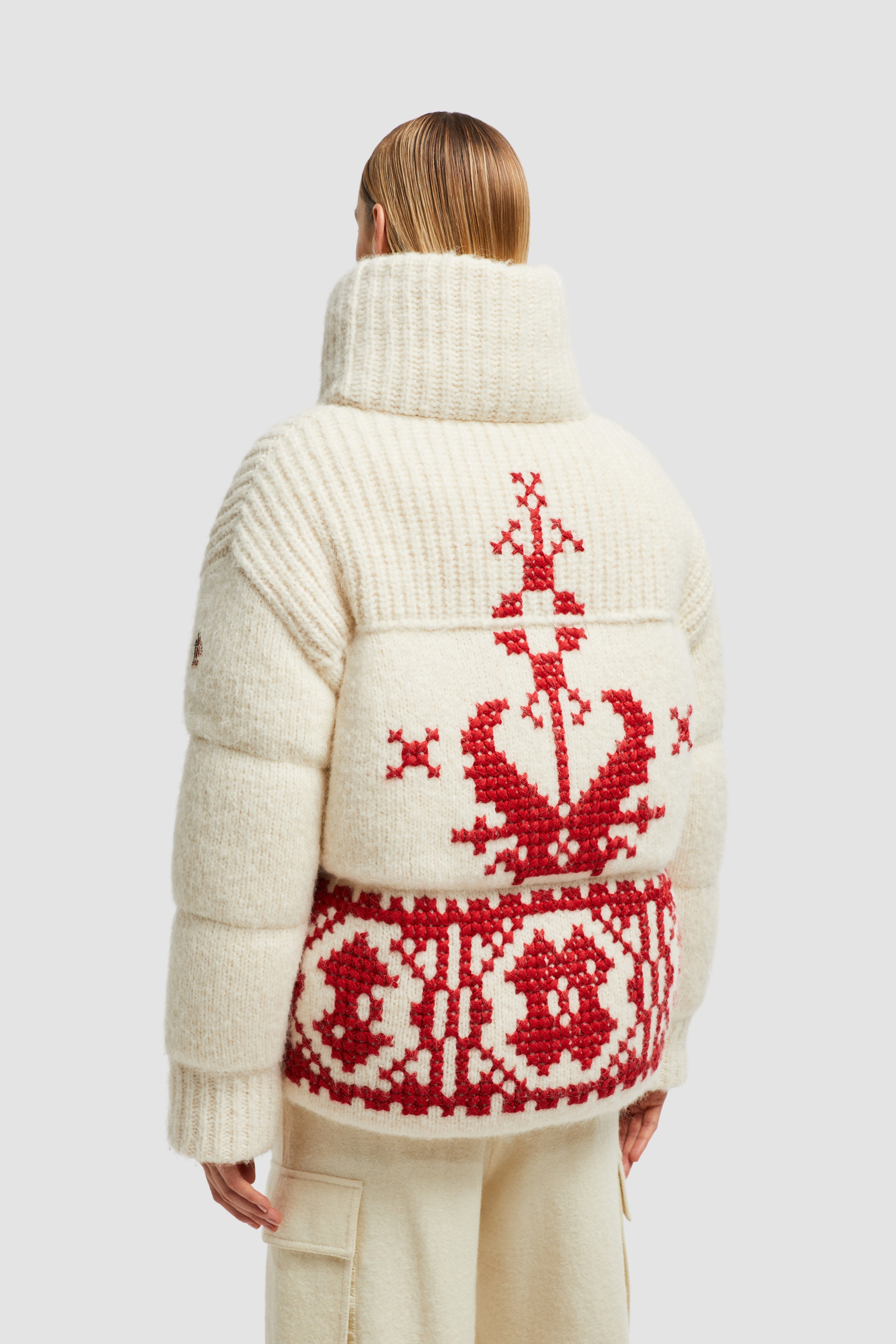 Hand-Embroidered Down-Filled Wool Cardigan - 5