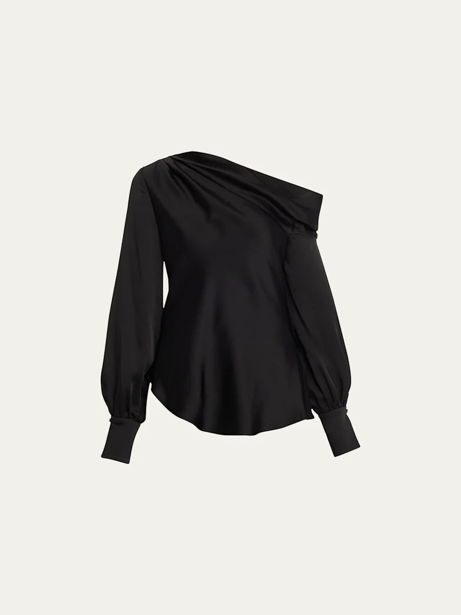 Alice Draped Satin One-Shoulder Top - 1