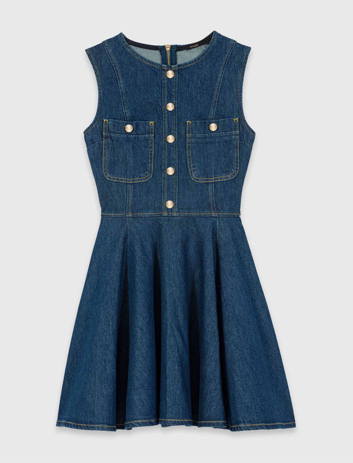 Short flared denim dress - 1