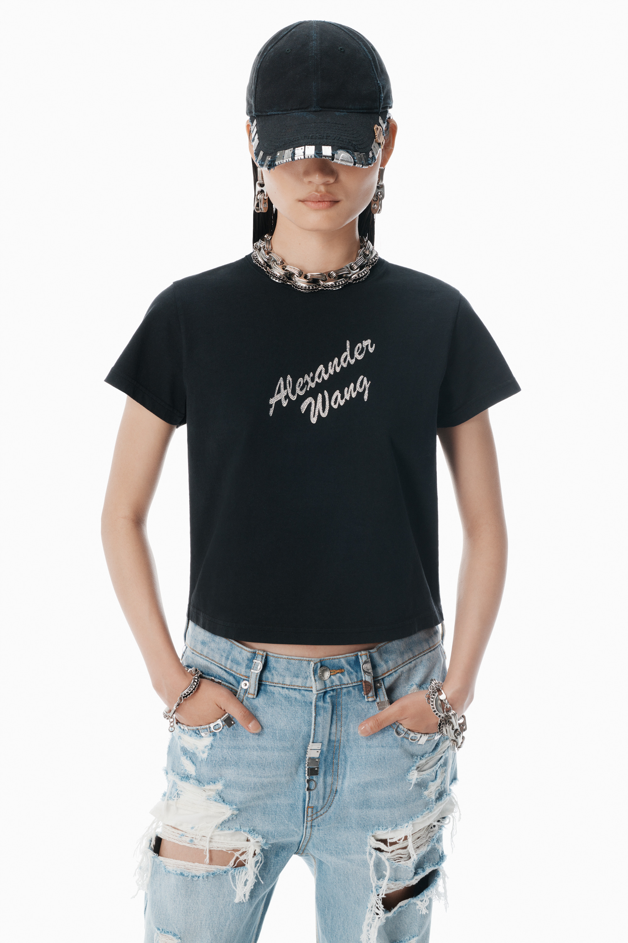 Black Crystal Hotfix & Cotton Logo Tee - 3