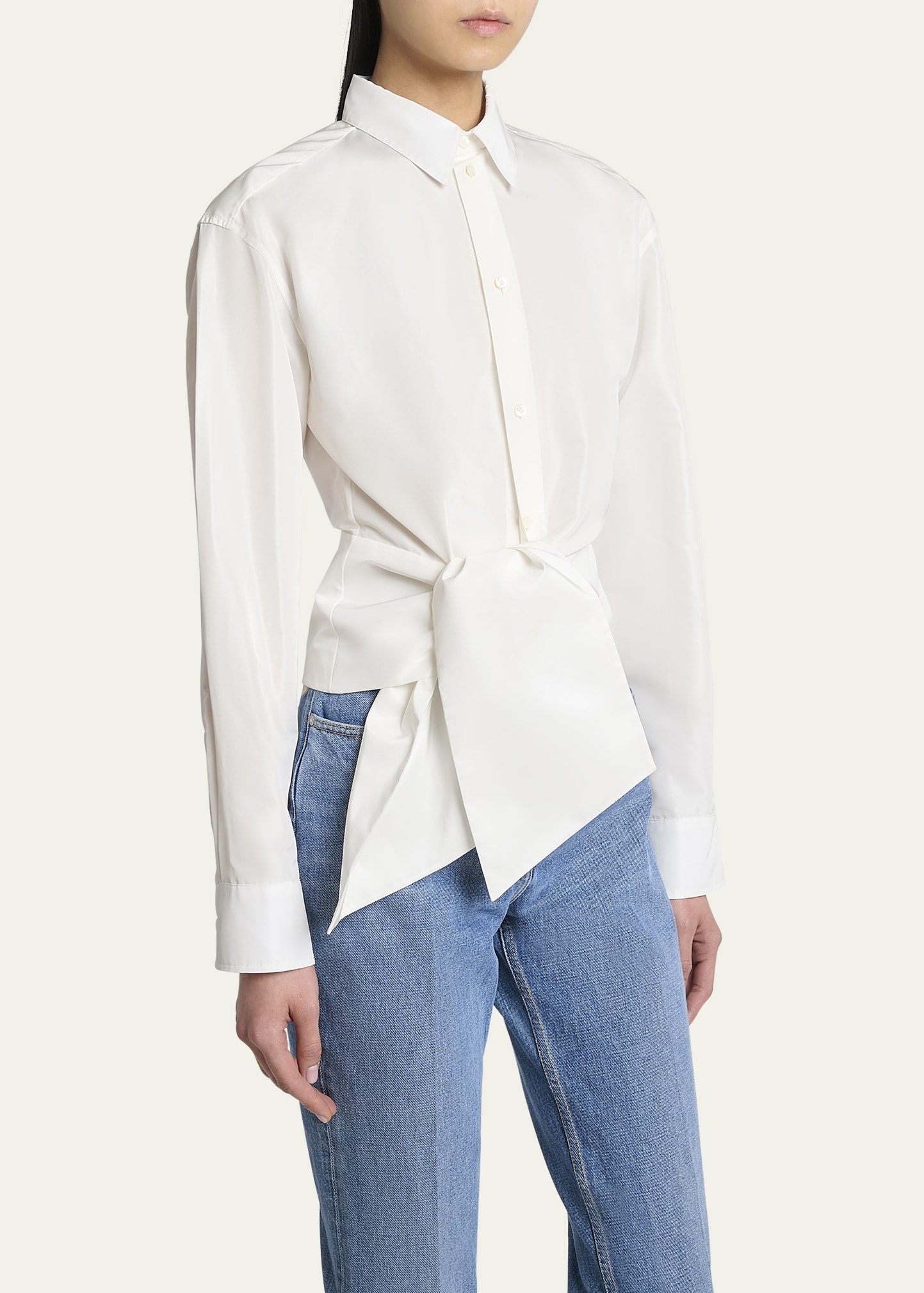 Bow Button Down Wrap Blouse - 4