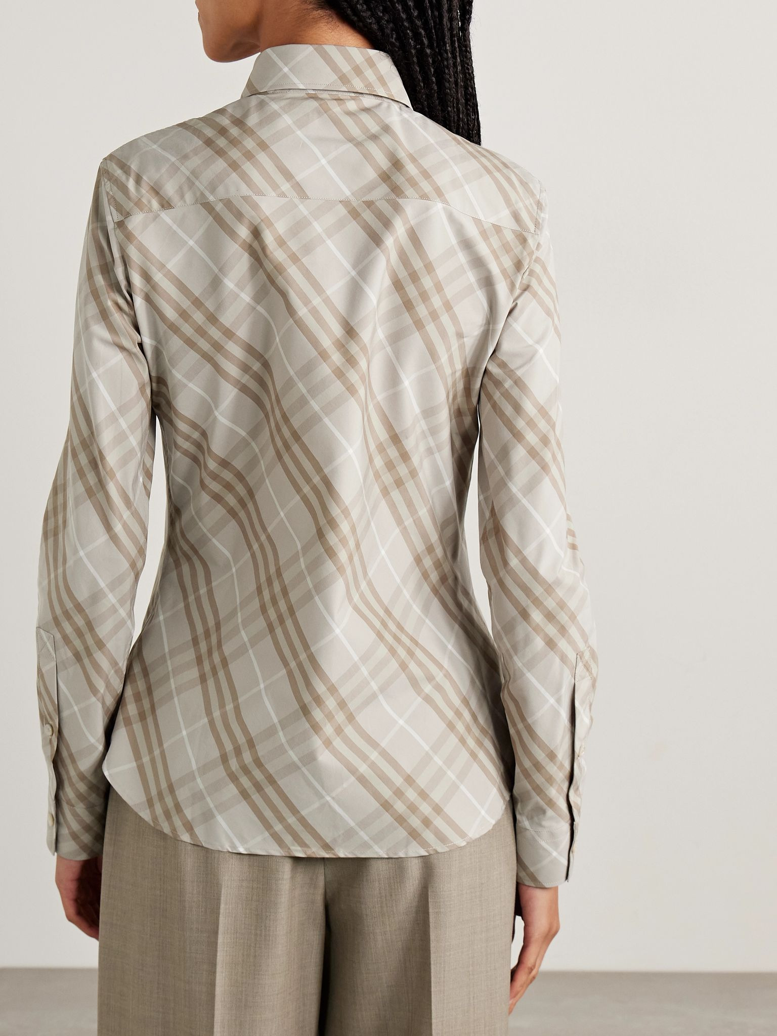 Checked cotton-poplin shirt Taupe - 4