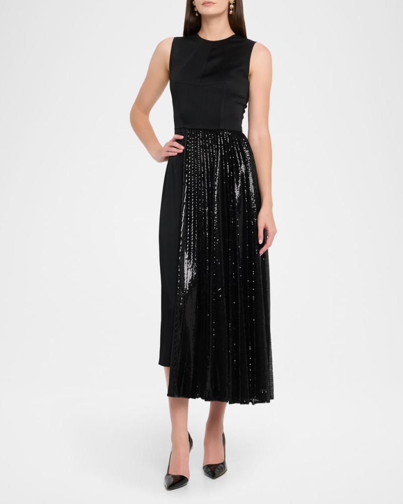 MICHAEL KORS COLLECTION Pleated Sequin Overlay Sleeveless Midi Dress outlook