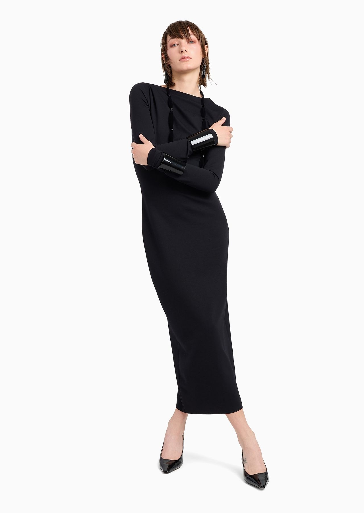 Stretch wool-blend midi sheath dress with draping - 4