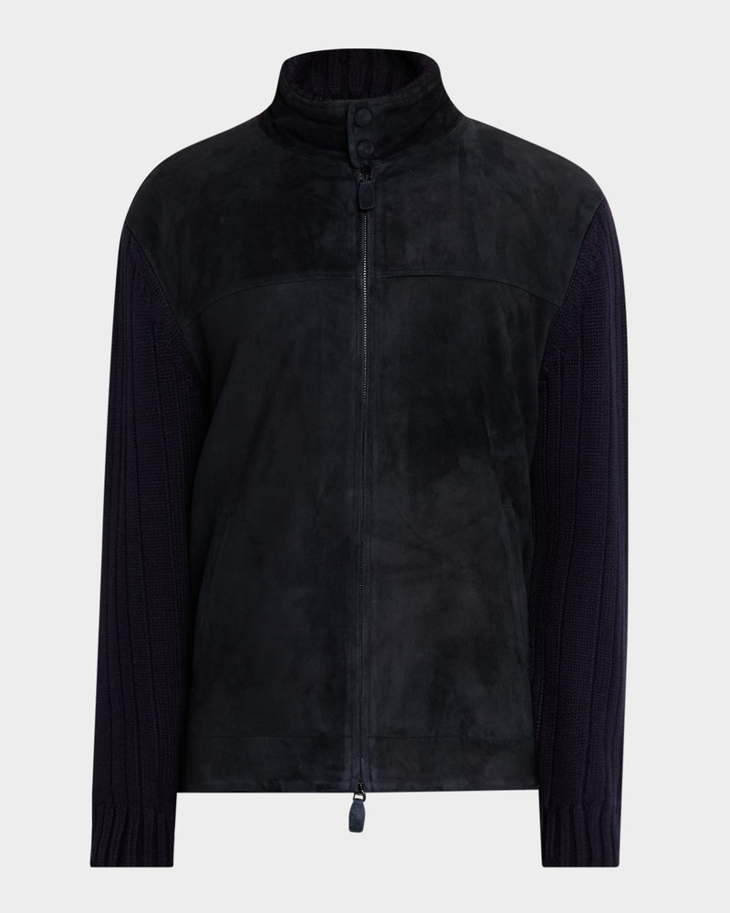 Men's Suede and Wool-Knit Full-Zip Jacket 1