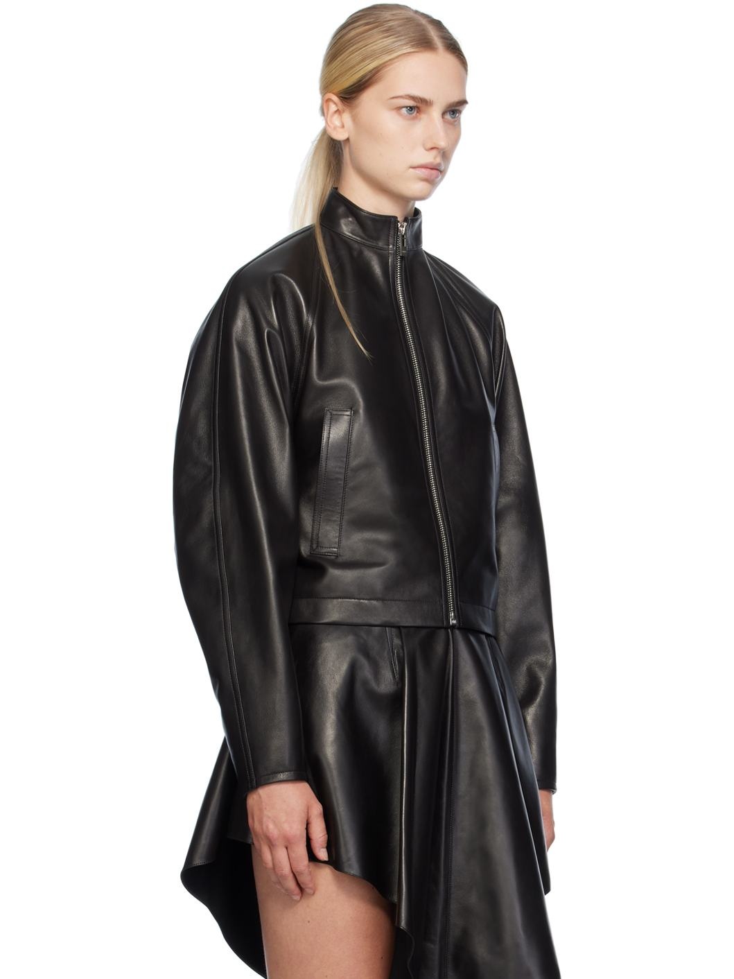 Black Round Leather Jacket - 2