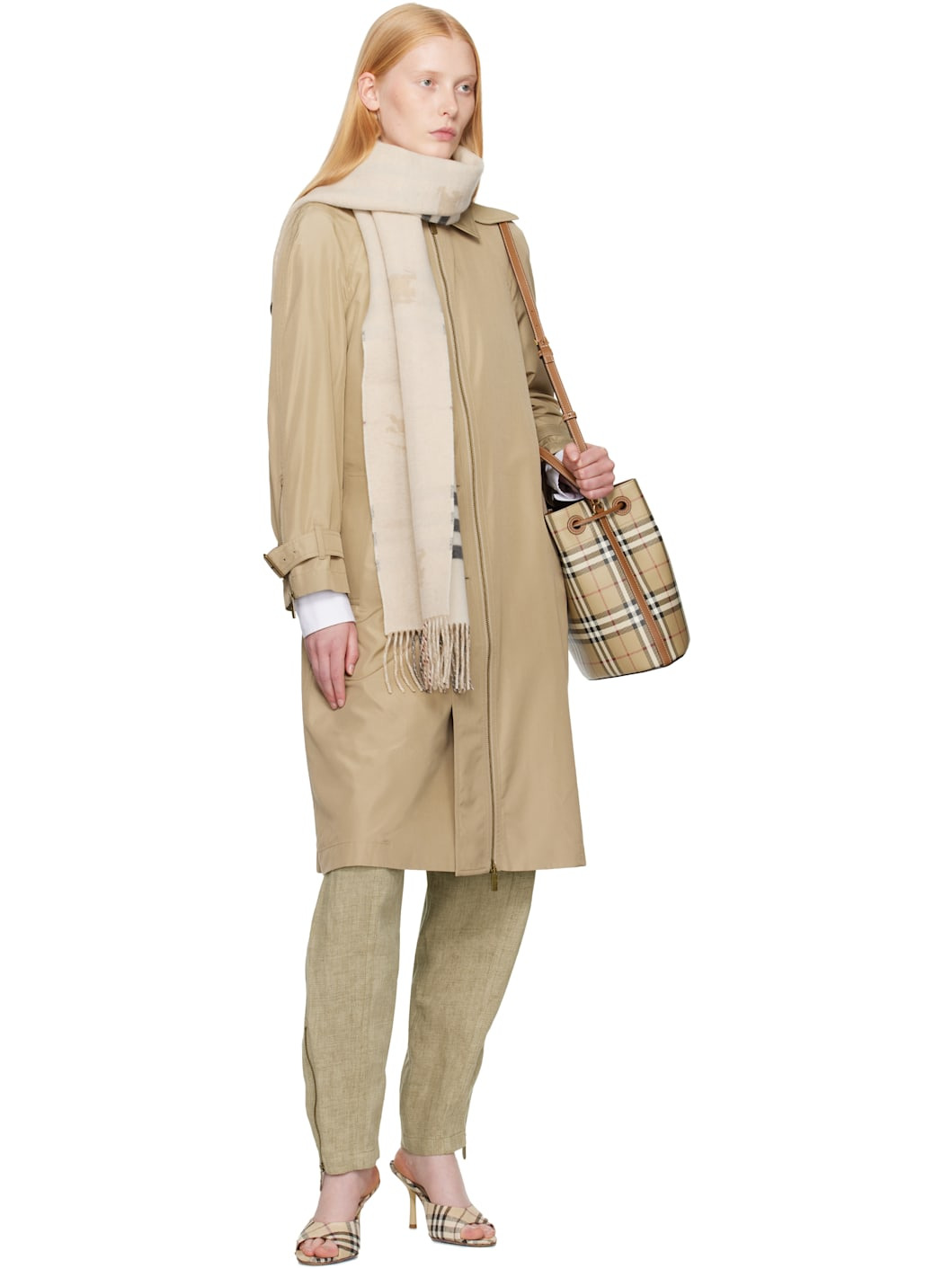 Beige Reversible EKD Check Cashmere Scarf - 3
